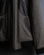 "BURBERRY Black Label" Leather combination design zip-up blouson