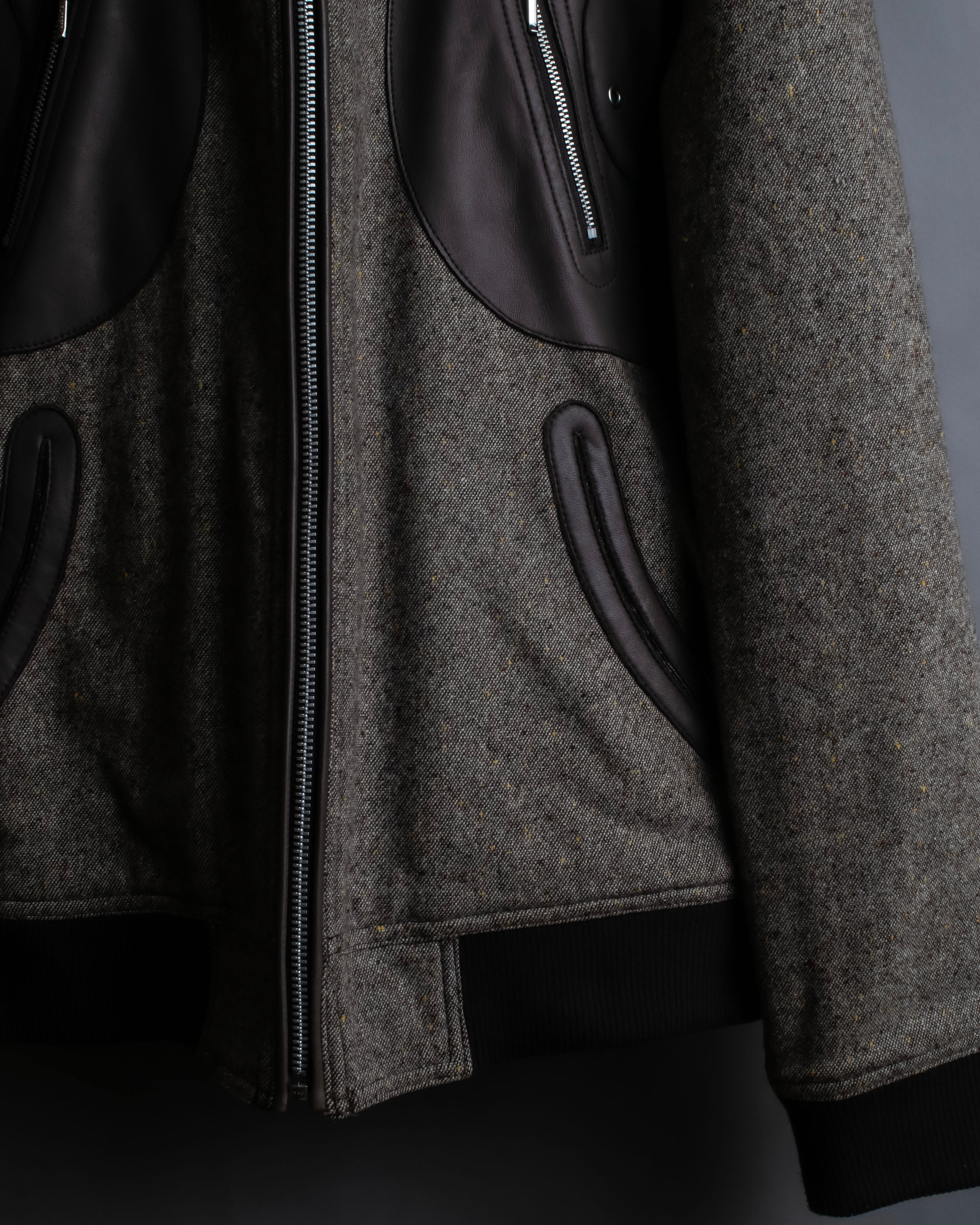 "BURBERRY Black Label" Leather combination design zip-up blouson