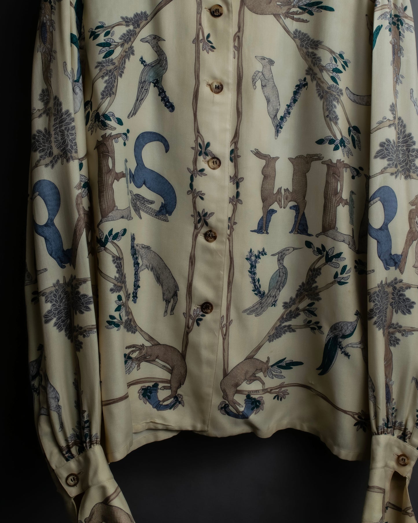 "HERMES" Natural animal pattern oversized silk shirt