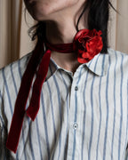 "YVES SAINT LAURENT" Rose motif leather choker＆ribbon accessories