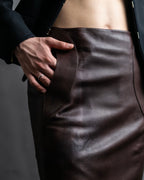 "Hermes by Gaultier" Round Pocket Wine Red Leather Skirt