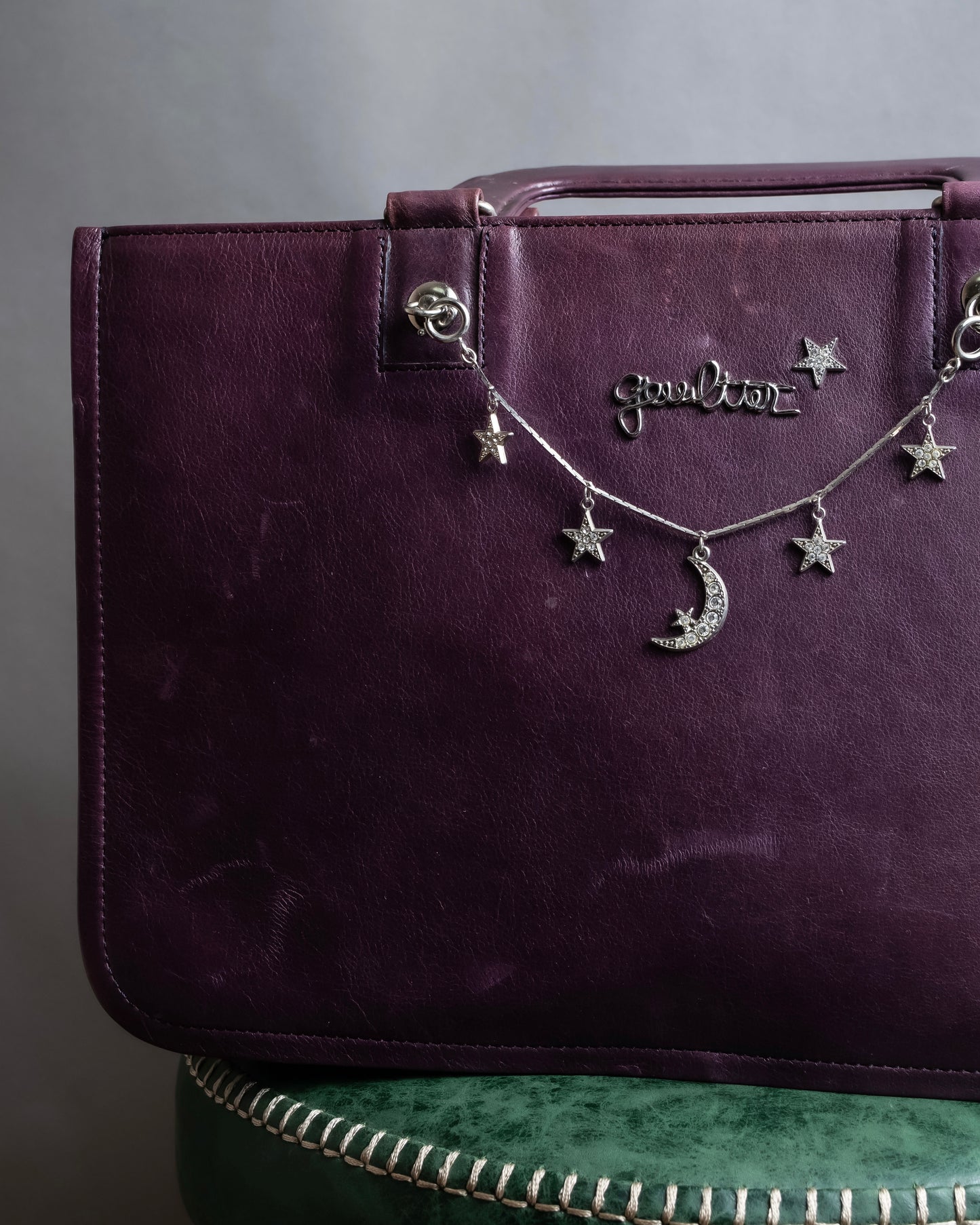 "JEAN PAUL GAULTIER" Horizontal star＆moon chain design purple leather bag