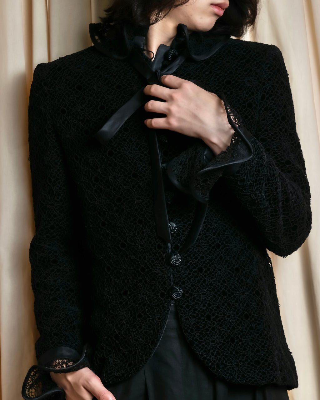 "JEAN-LOUIS SCHERRER" Lace frill design ribbon attached jacket