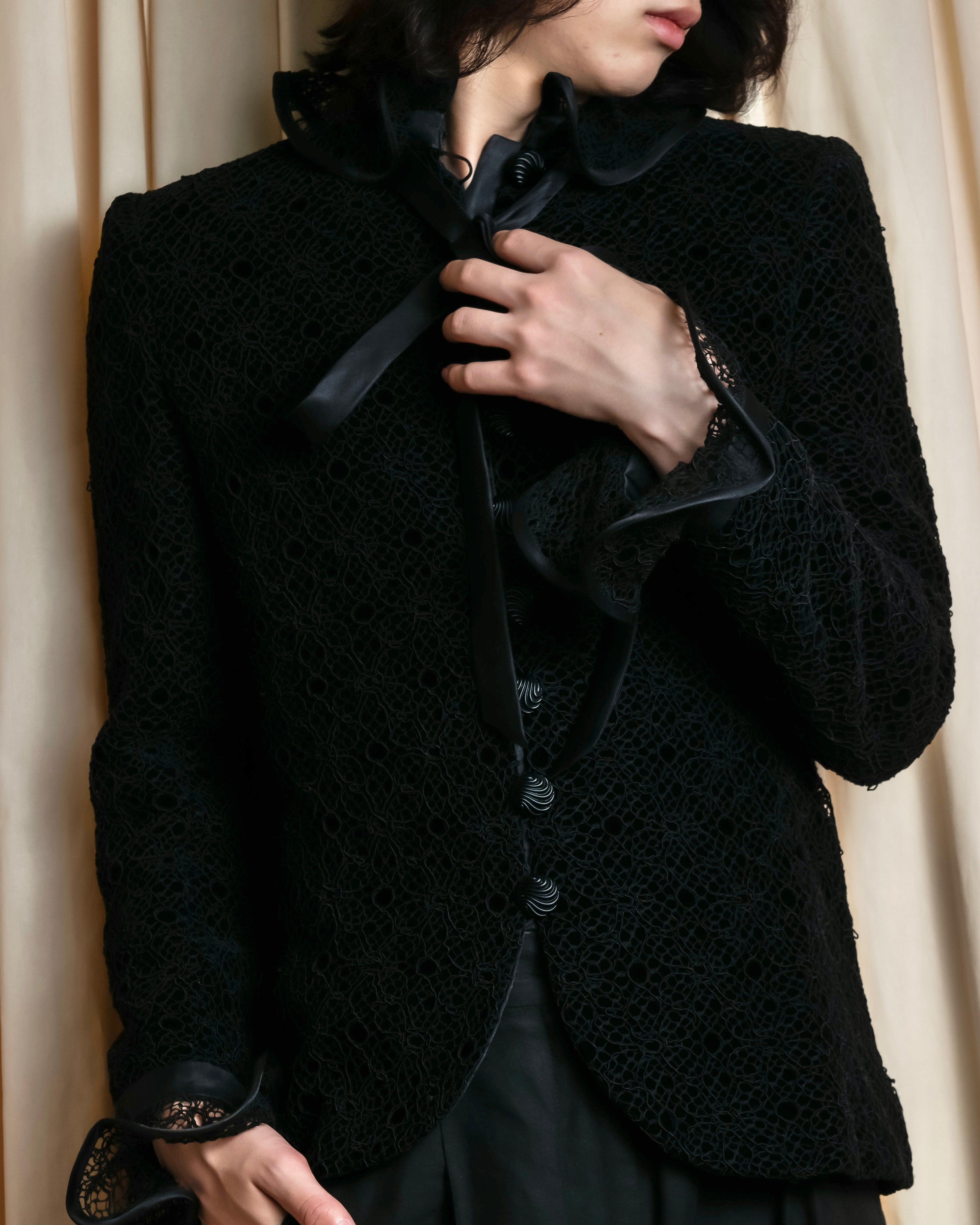 "JEAN-LOUIS SCHERRER" Lace frill design ribbon attached jacket