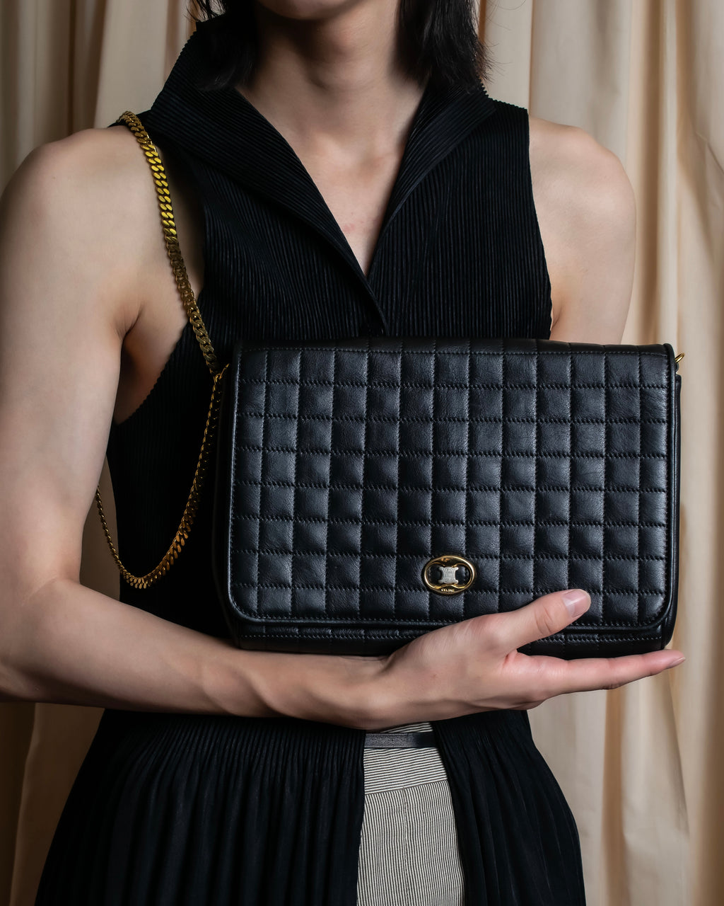 "CELINE" Triomphe logo quilted leather shoulder bag