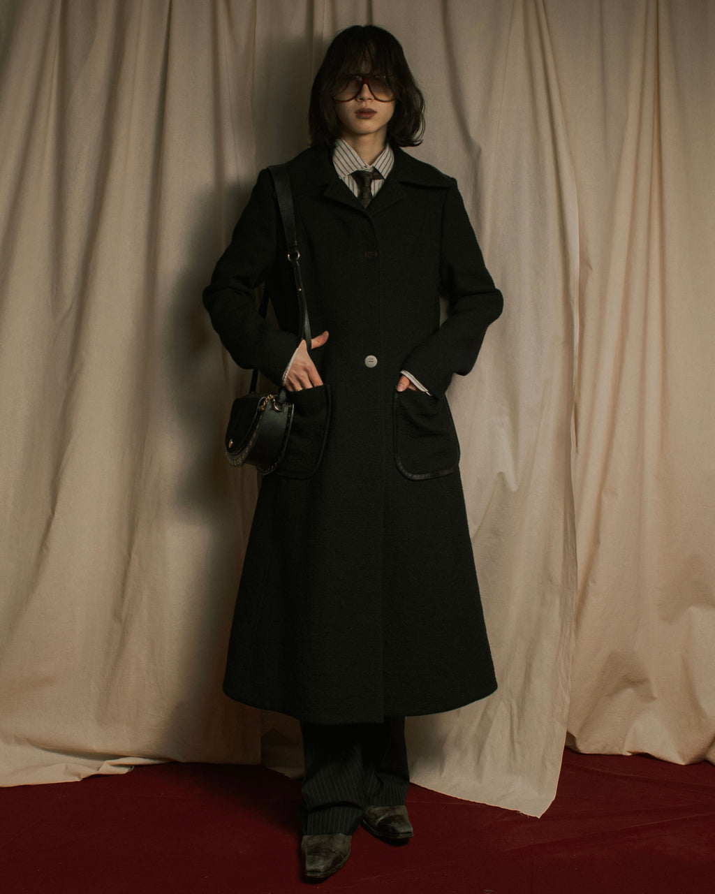 –SPECIALS– "LOEWE" 2017-2018 Minimal a-line calfskin piping coat