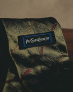 "Yves Saint Laurent" 80's-90's Olive silk jacquard necktie