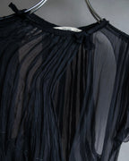 "PRADA" Gathered ribbon design puff sleeve dress