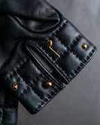"HERMES" H logo＆gold stud design leather gloves