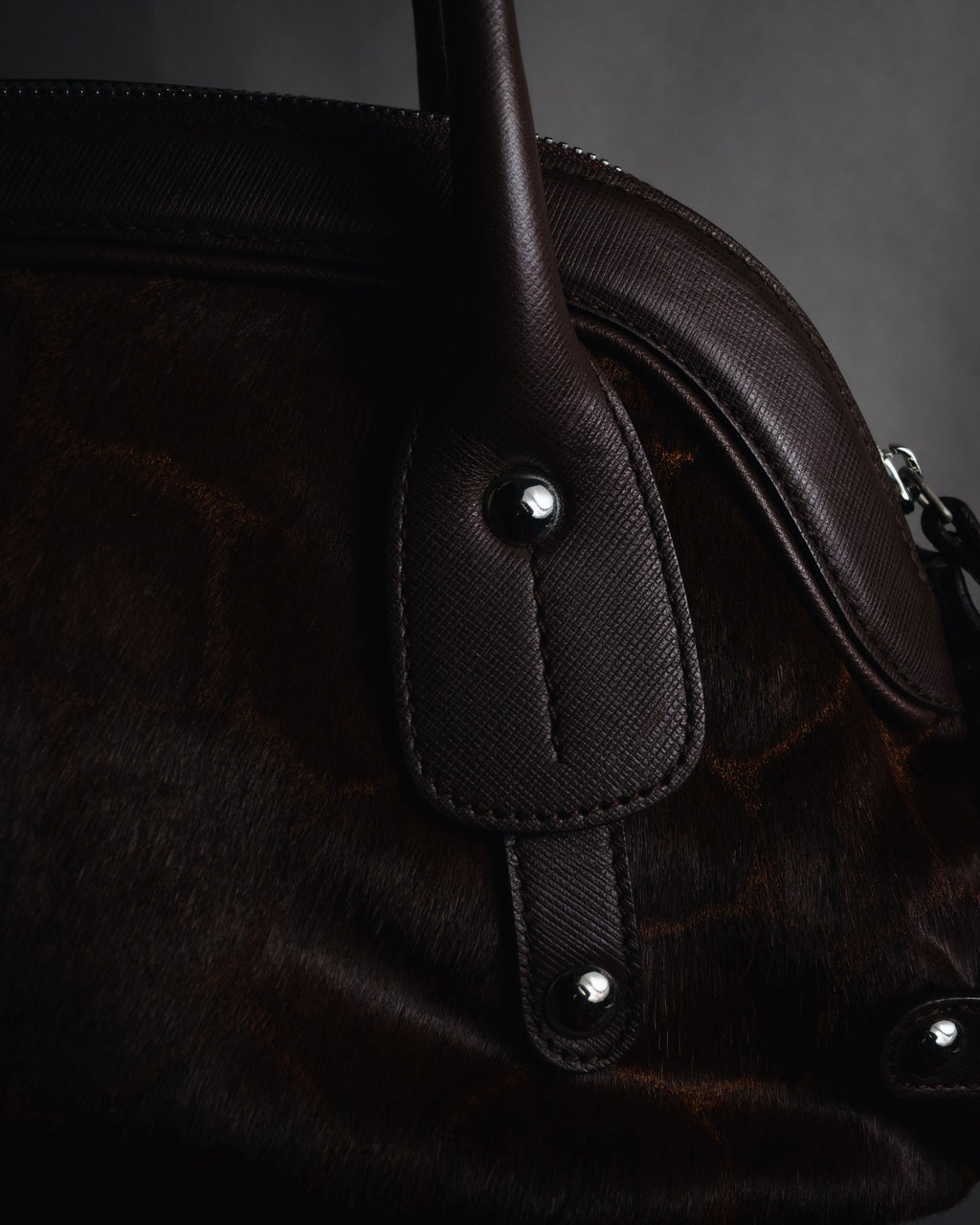 –SPECIAL– "Salvatore Ferragamo" 00’s calf hair gancini rattan accent handbag