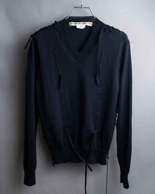 "COMME des GARCONS" Lace up design V-neck knit pullover