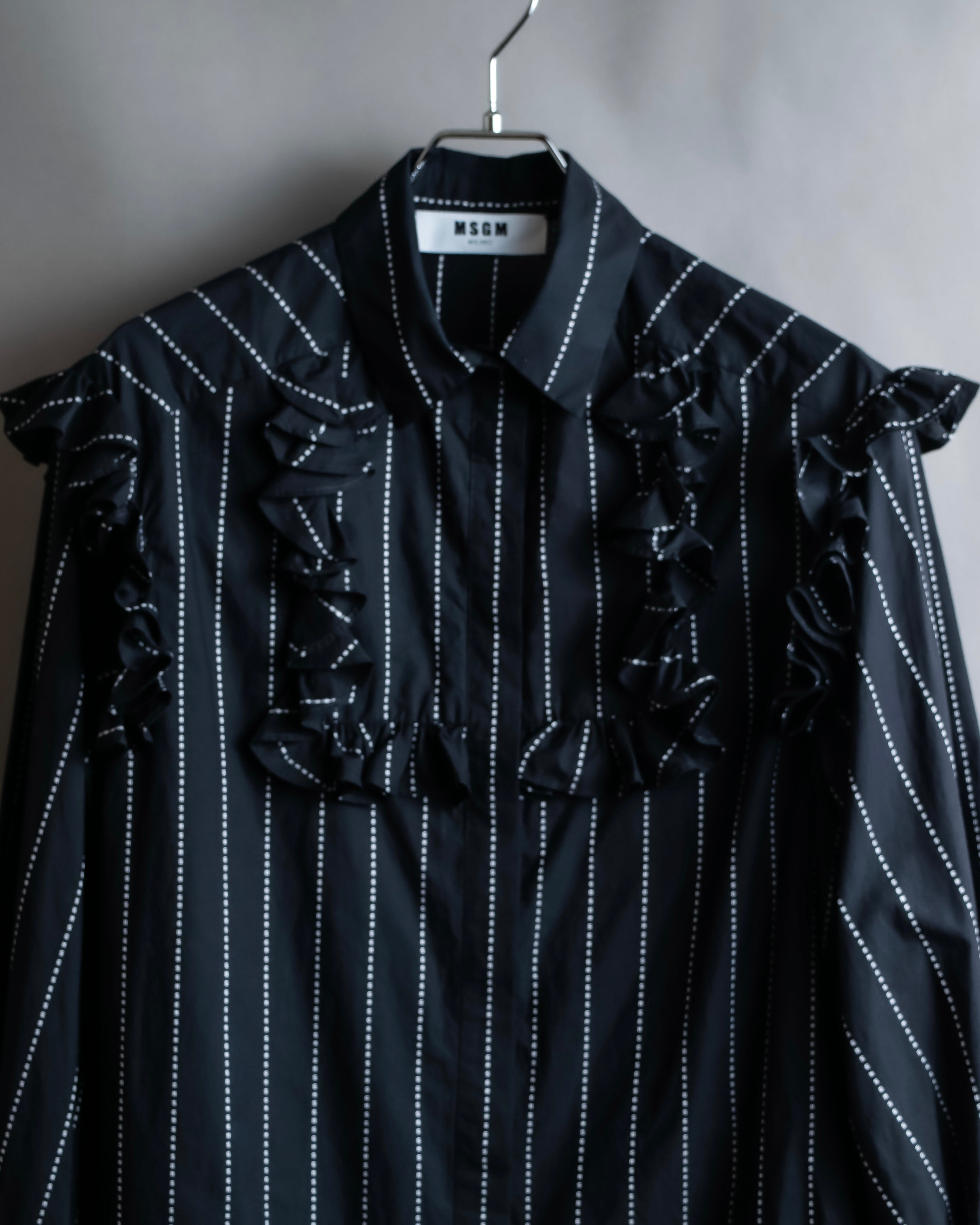 "MSGM" Frill design logo pinstripe pattern shirt