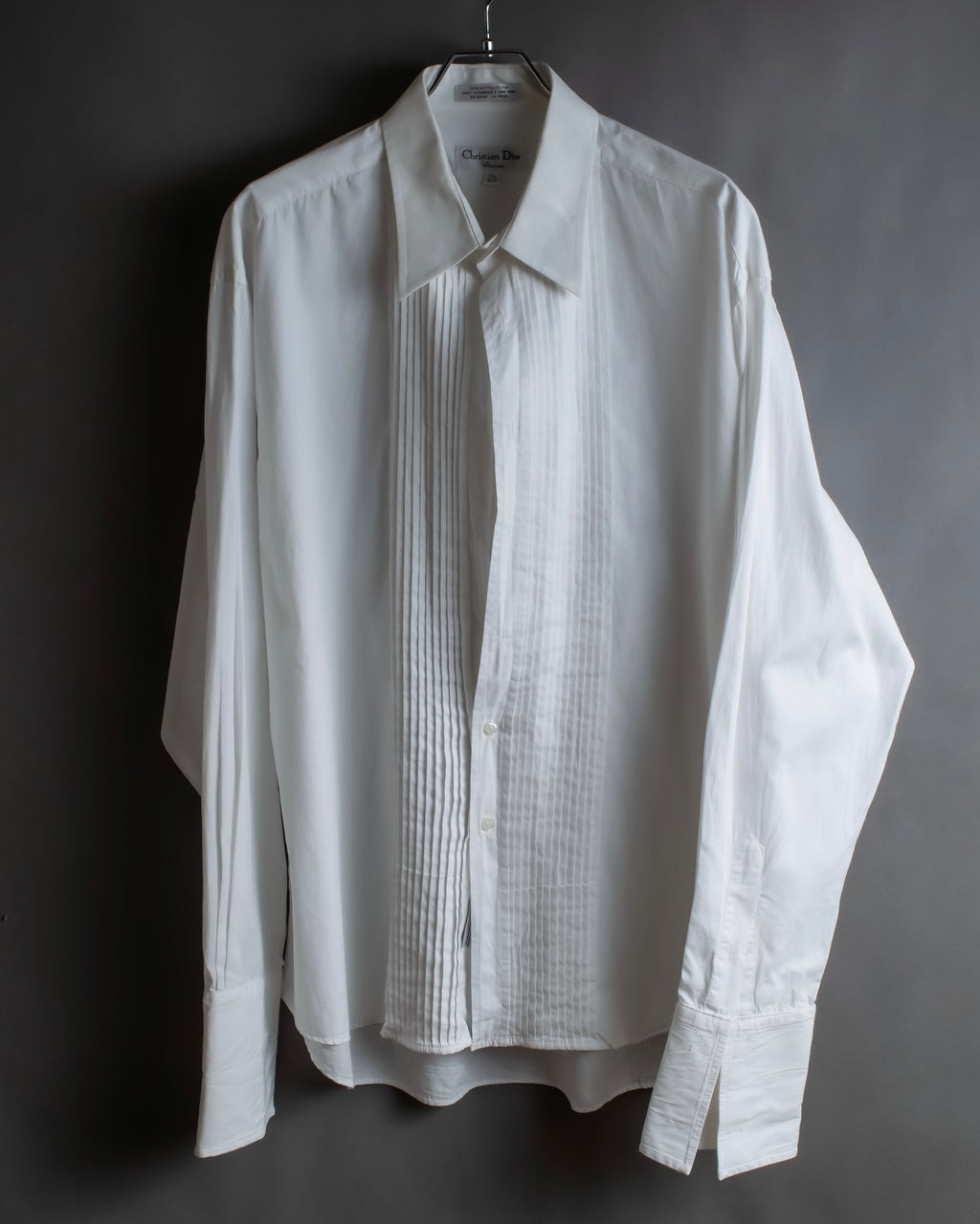 "Christian Dior" Pintuck design wide spread collar dress shirt