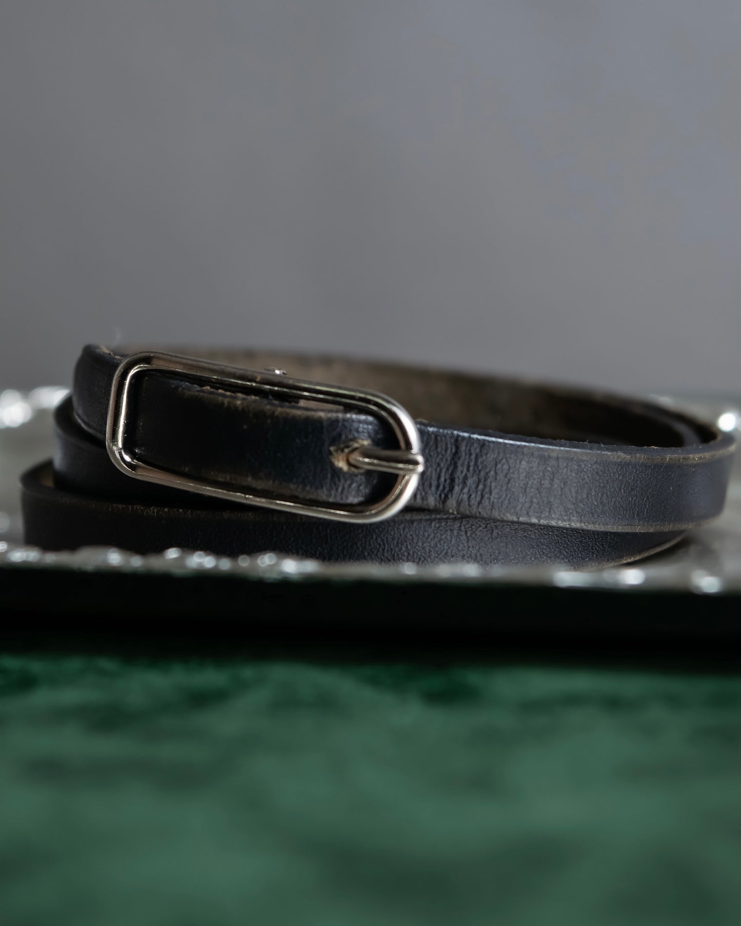 "HERMES" Single pin buckle leather narrow belt