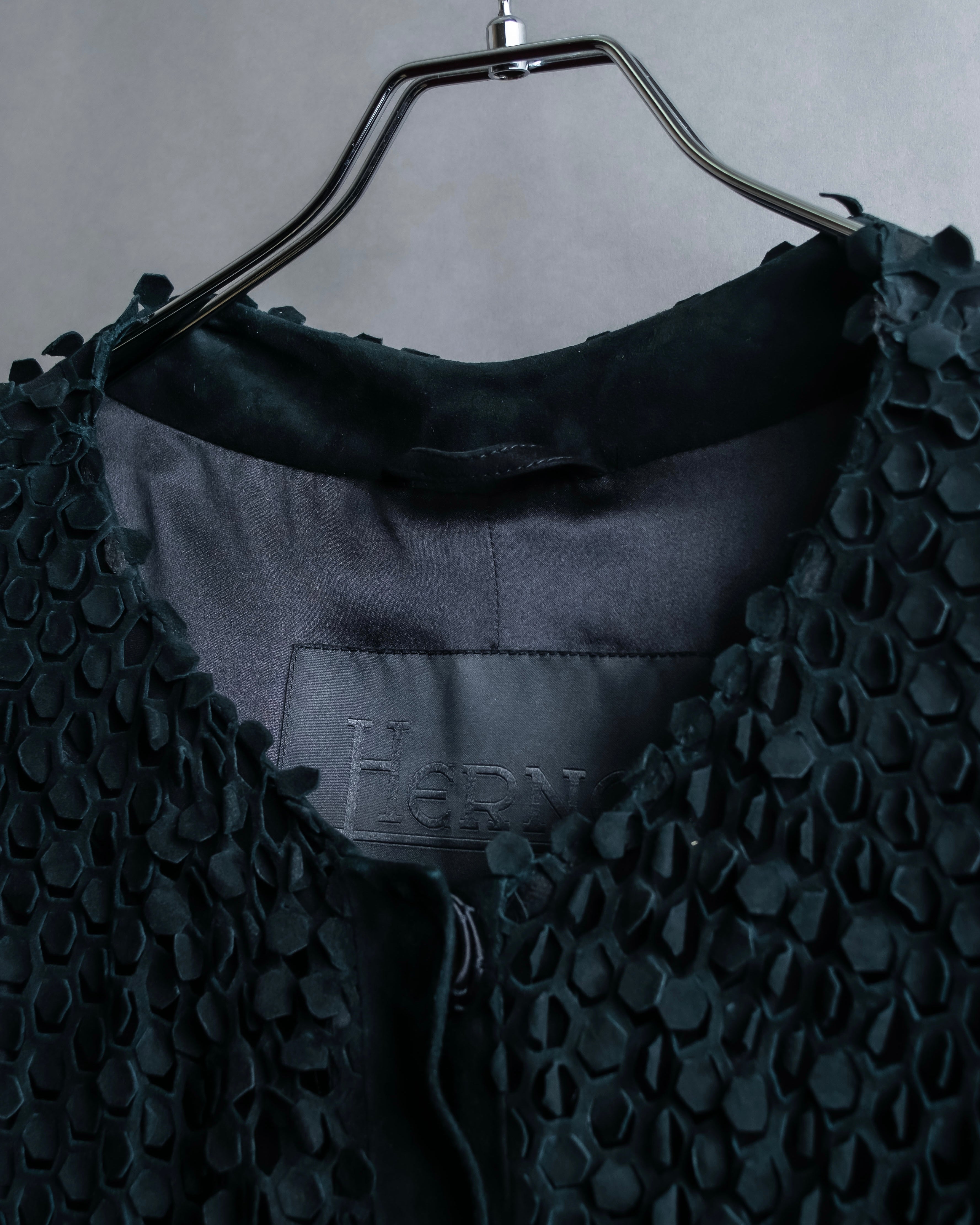 "HERNO" Laser cutwork design structured black dress