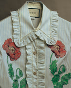 -SPECIAL- “GUCCI” 2017-2019 Floral embroidered ruffled striped shirt