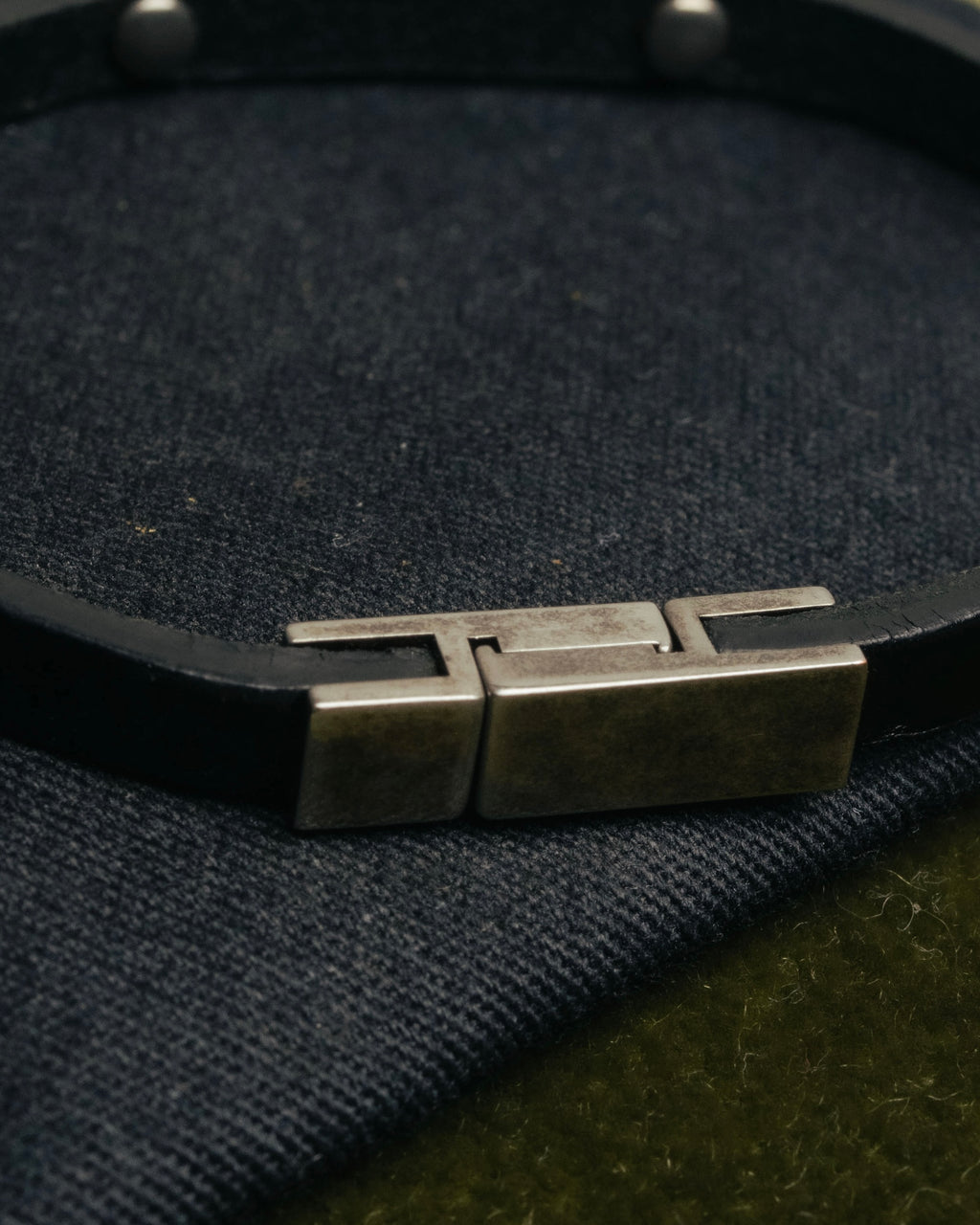 "Saint Laurent" 10's ID metal plate leather bracelet