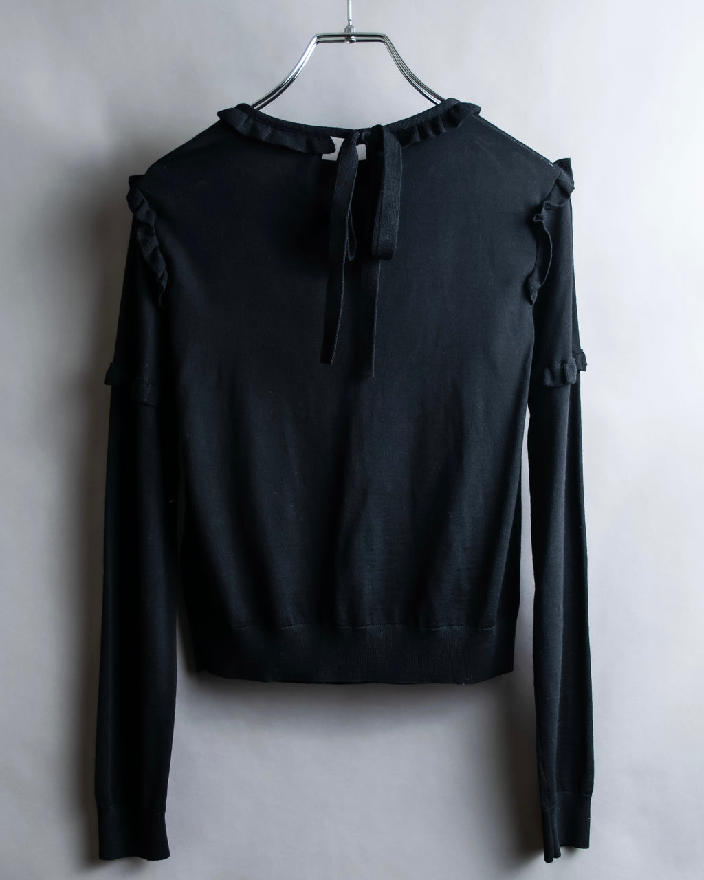 "VALENTINO" Ruffle＆lace design black knit