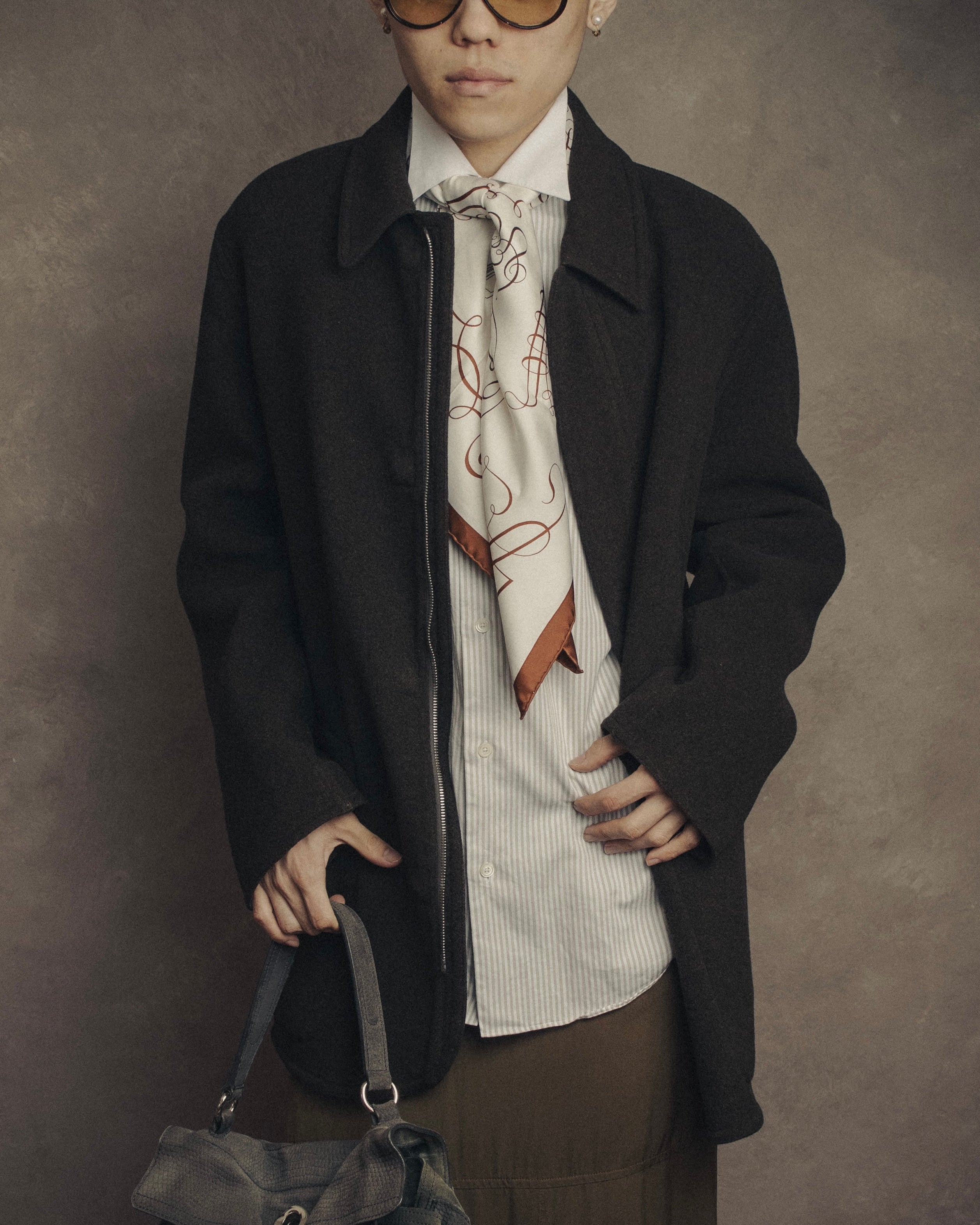 –SPECIAL– “HERMES” 90’s-00’s Concealed placket wool zip coat