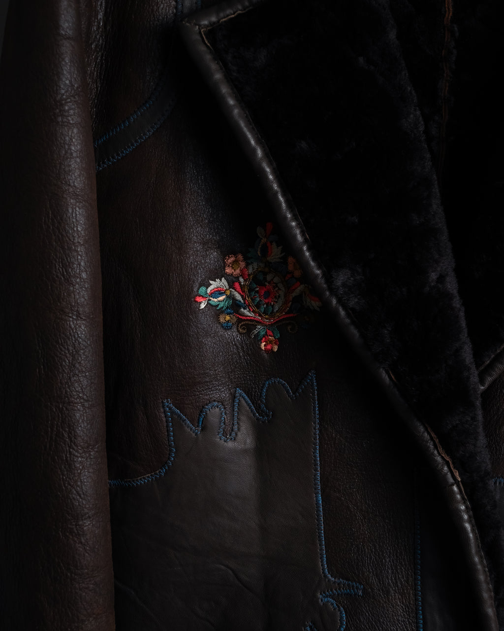 “KENZO” 80’s Folkloric shearling-lined leather long coat