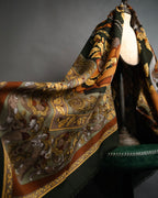 “LOEWE” 90’s–00’s Equestrian motif wool silk fringe scarf