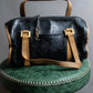 "YVES SAINT LAURENT" Logo engraved bicolor leather boston bag