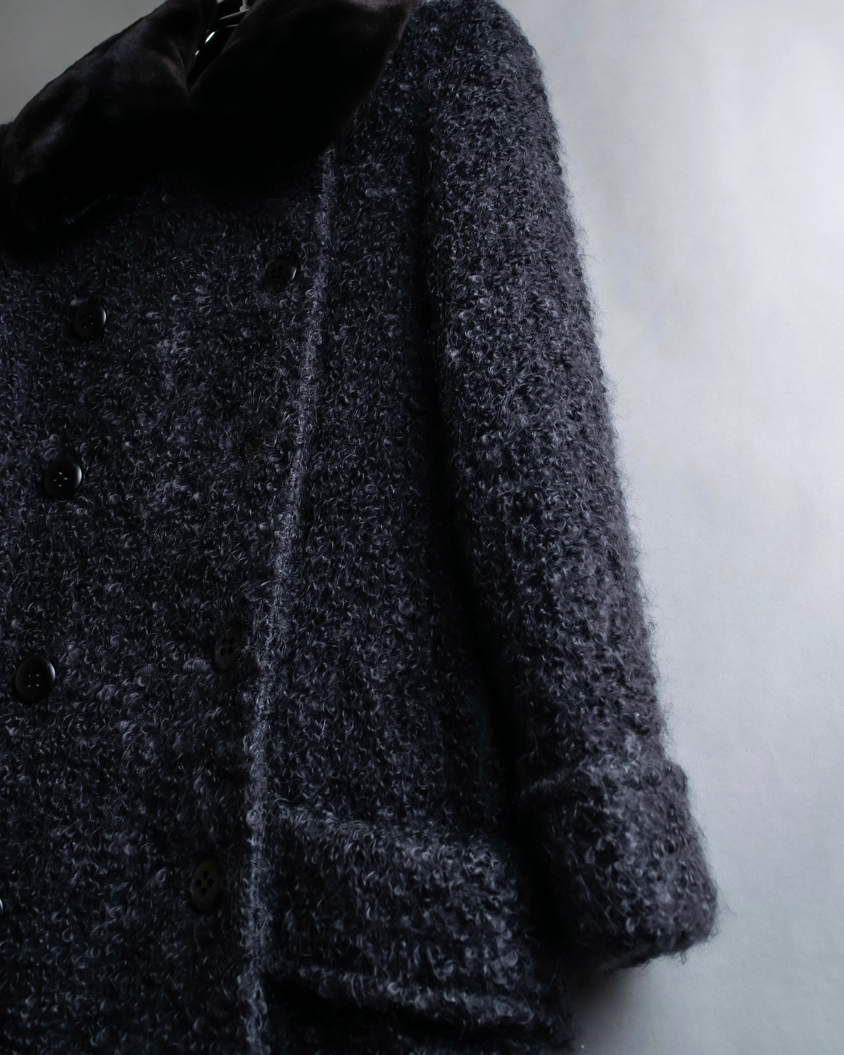 "Valentino Garavani" Fur collar boucle wool mid-length coat