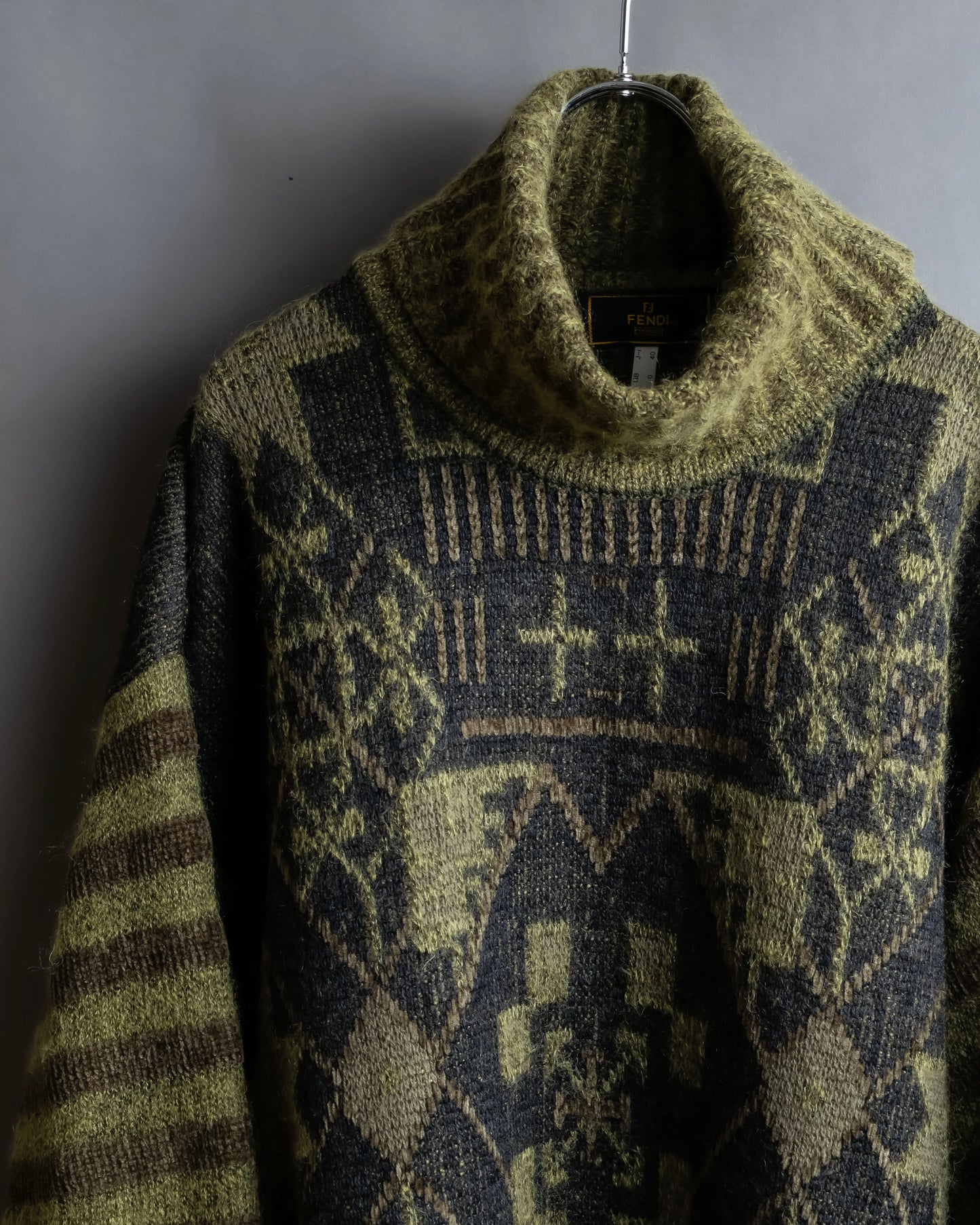 "FENDI" Artistic all over print oversized turtleneck knit