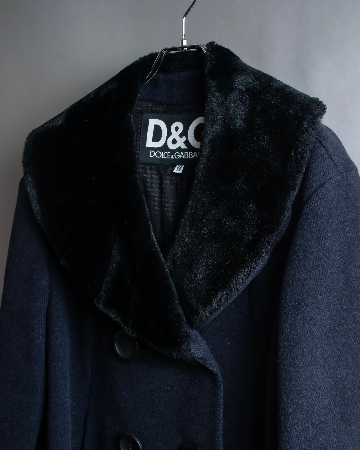 "Dolce & Gabbana" Large lapel fur shawl collar double-breasted coat