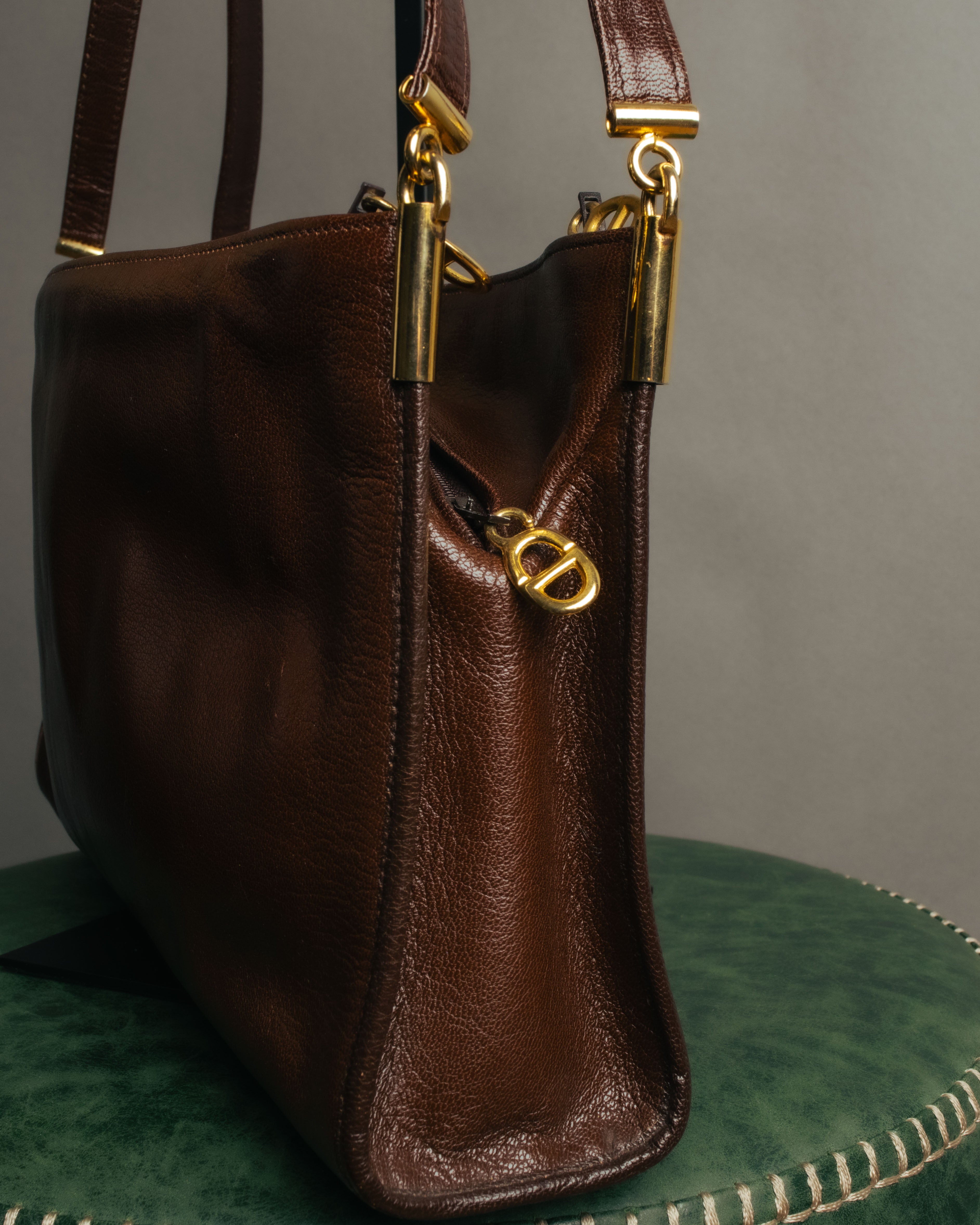 “Christian Dior” 80’s-90’s D motif leather shoulder bag