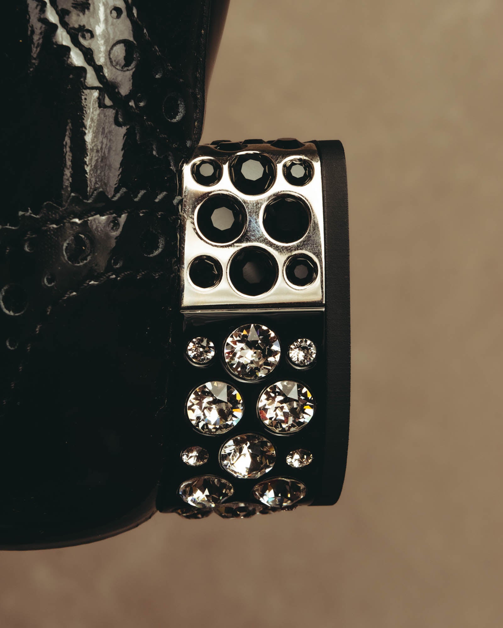 -SPECIAL- “Miu Miu” 2010’s Crystal embellished heel patent leather brogue shoes