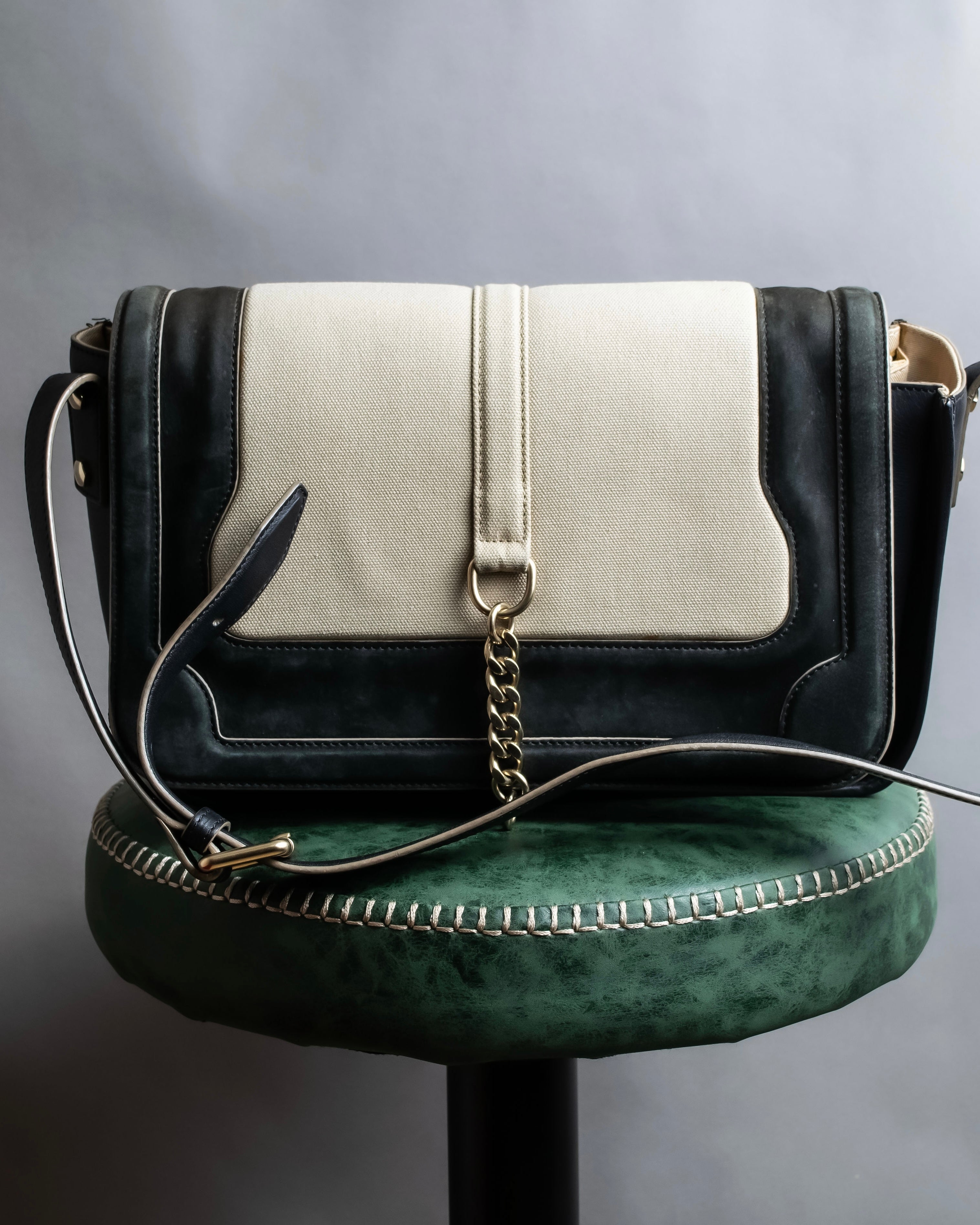 "Chloe" Leather &amp; canvas combination design chain crossbody bag