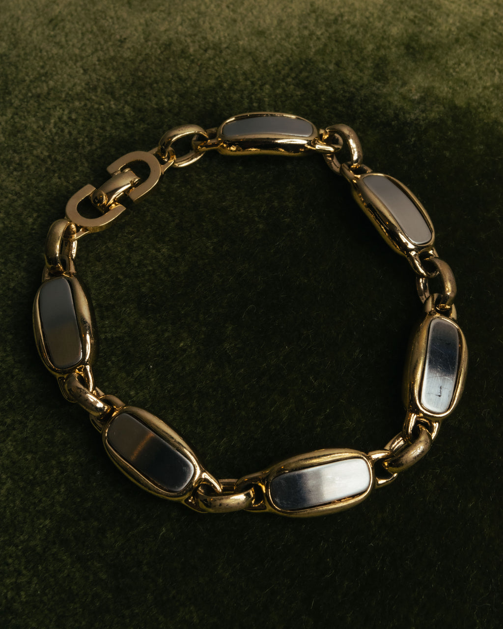 "Christian Dior" 70's-80's Two-tone gold and charcoal link bracelet