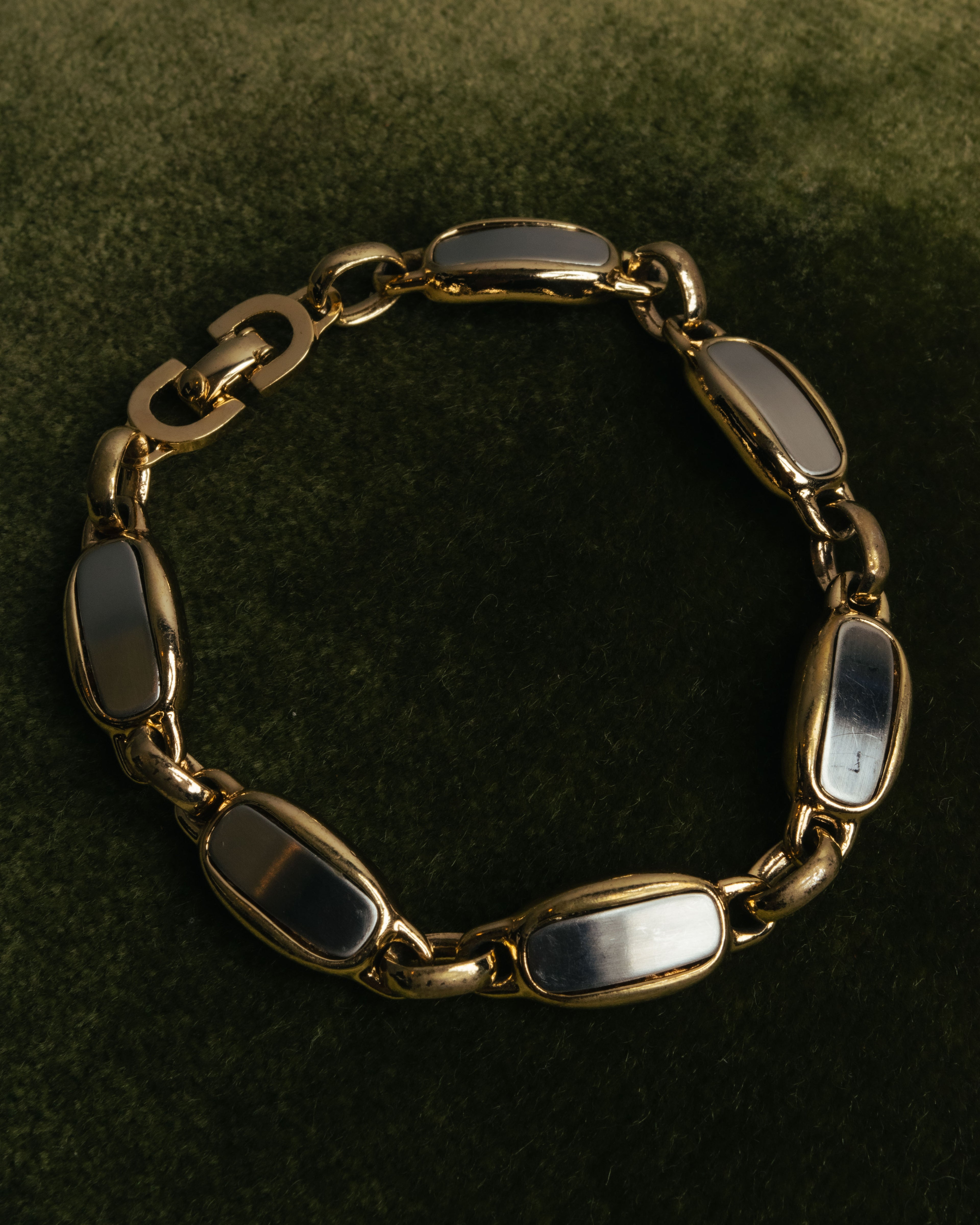 "Christian Dior" 70's-80's Two-tone gold and charcoal link bracelet