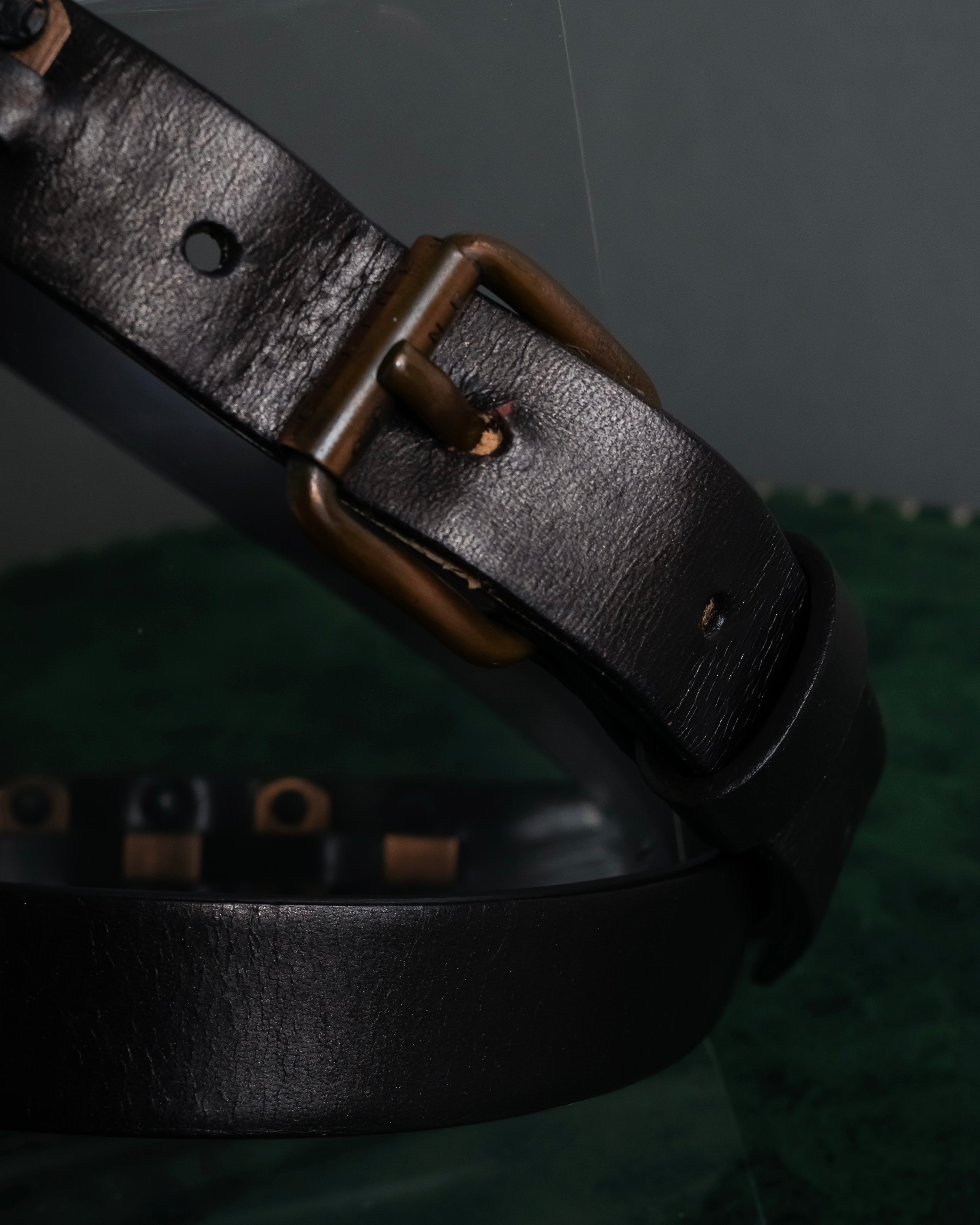 "CELINE" Triomphe motif stud design leather narrow belt