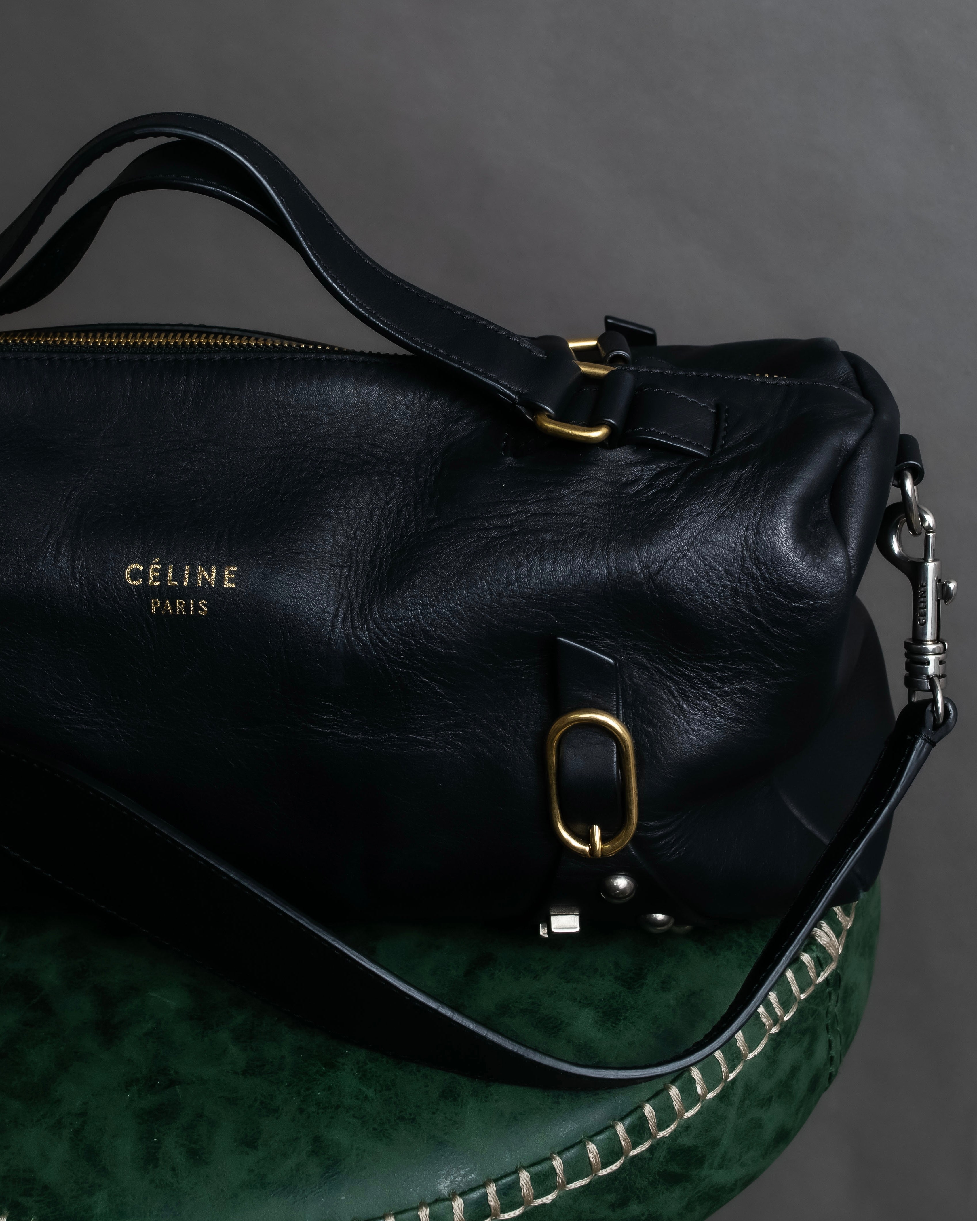 "CELINE" Various studs horizontal leather 2way bag