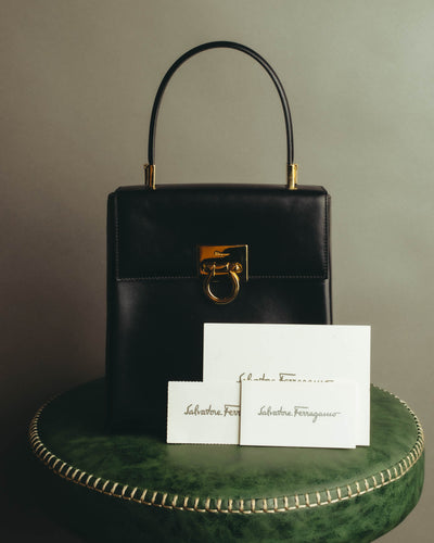 "Salvatore Ferragamo" 90's-00's Structured leather top handle handbag