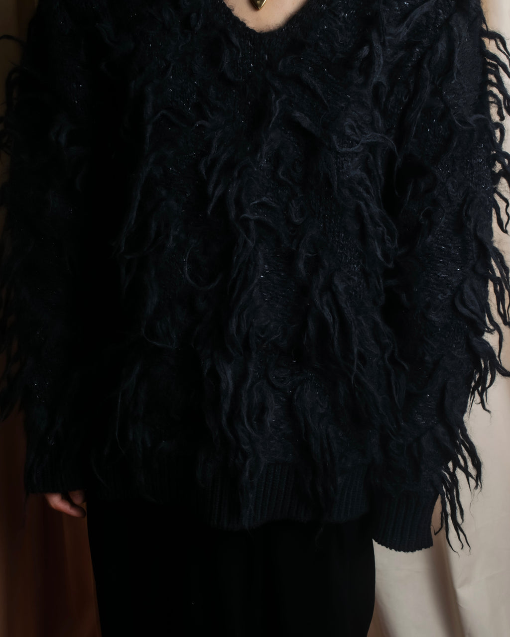 "JUNYA WATANABE COMME des GARCONS" Fringe design brushed V-neck knit pullover