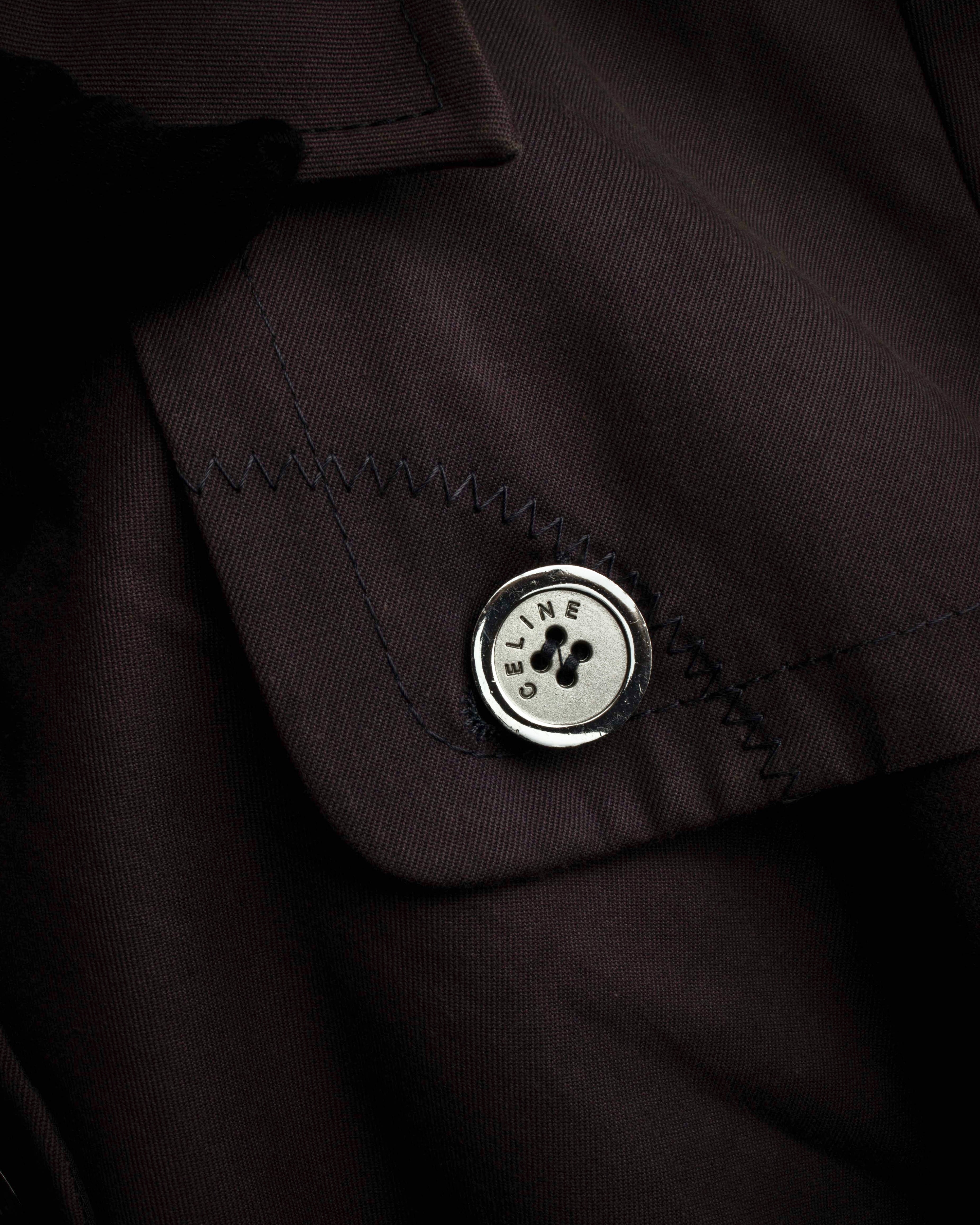 "CELINE" Triomphe button design in plum brown color
 trench coat