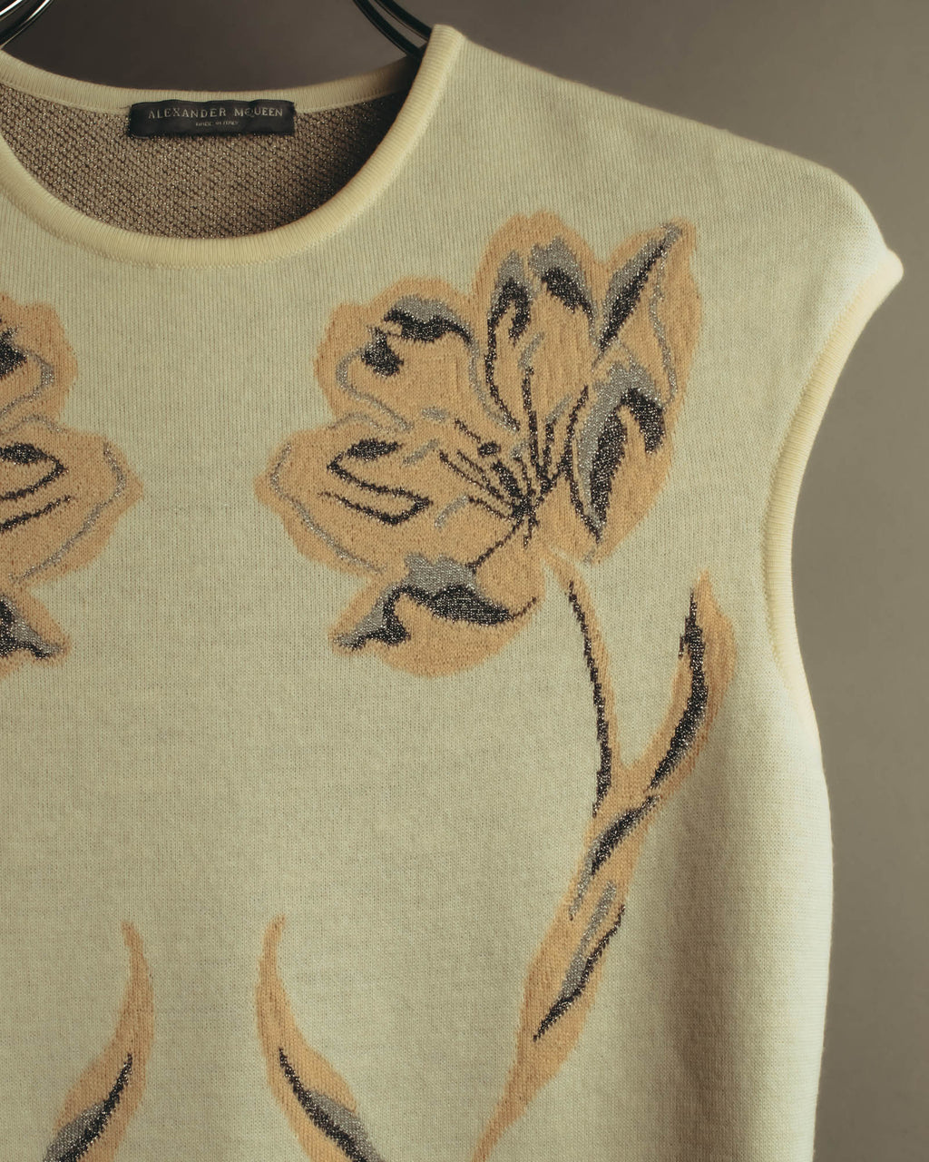 "Alexander McQueen" 00's-10's Metallic floral sleeveless knit dress