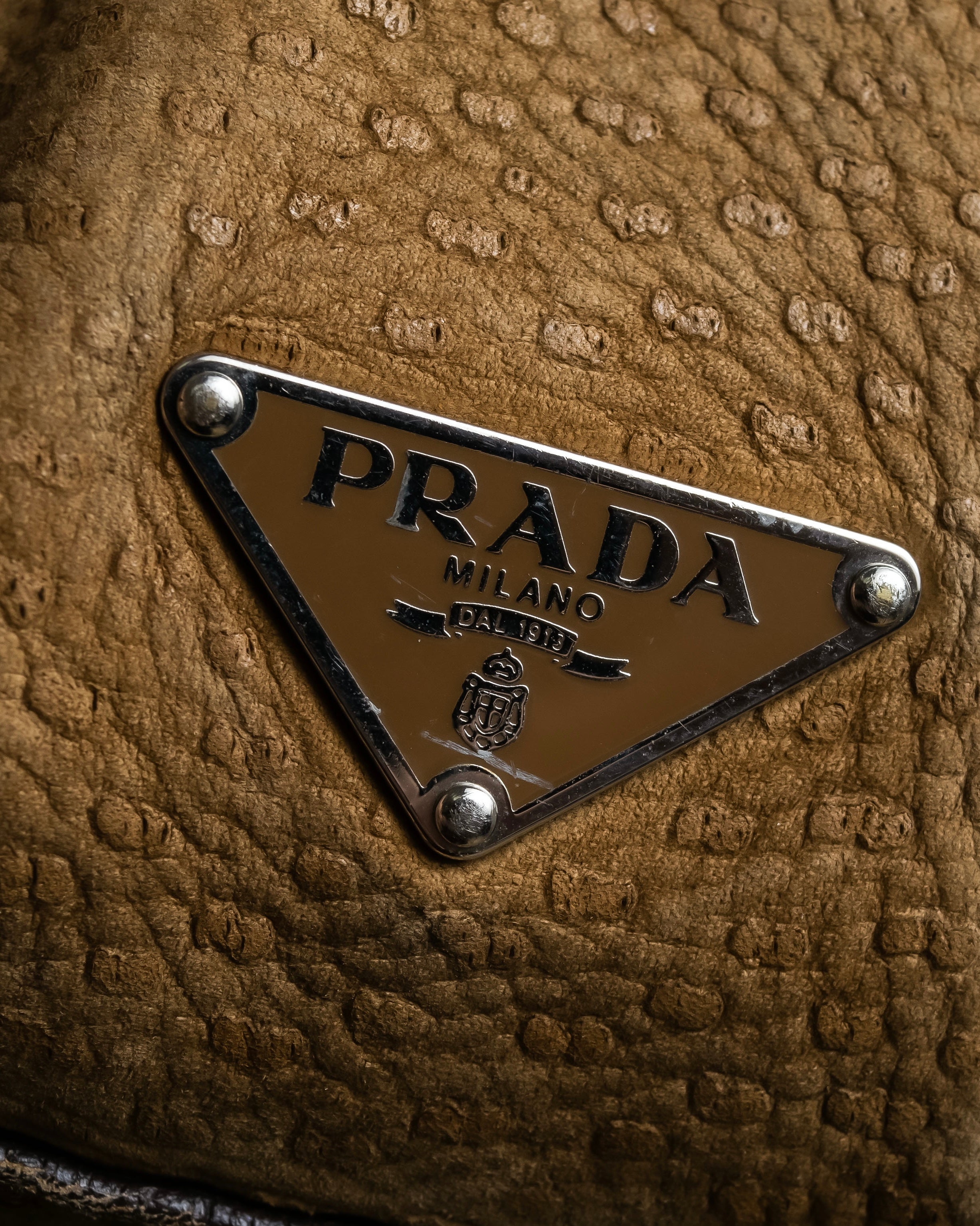 "PRADA" Hook hardware design ostrich leather shoulder bag