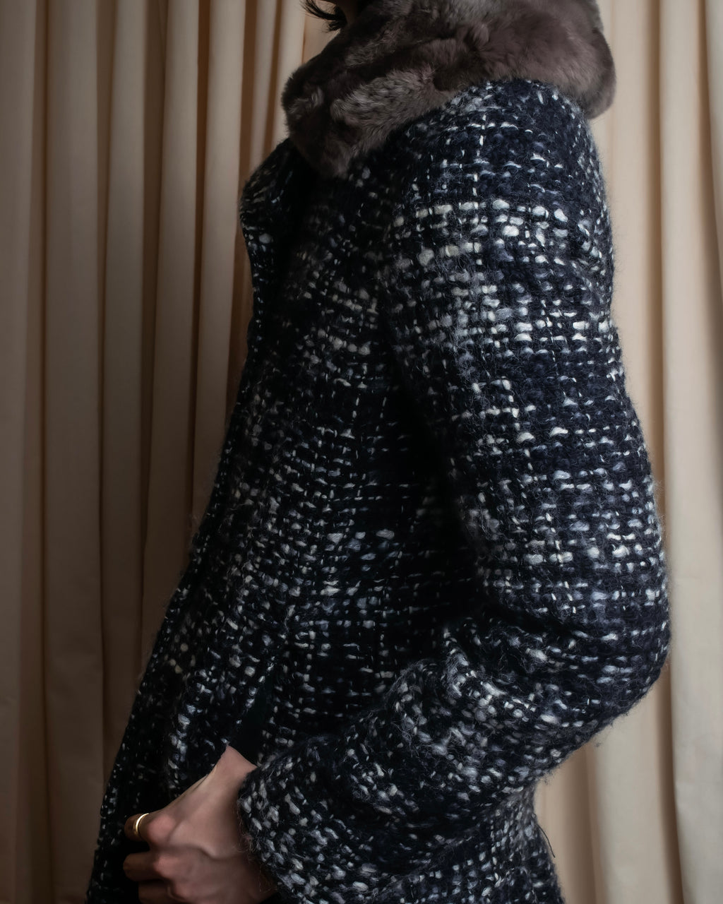 "Weekend Max Mara" Fur trimmed design collar tweed flare coat