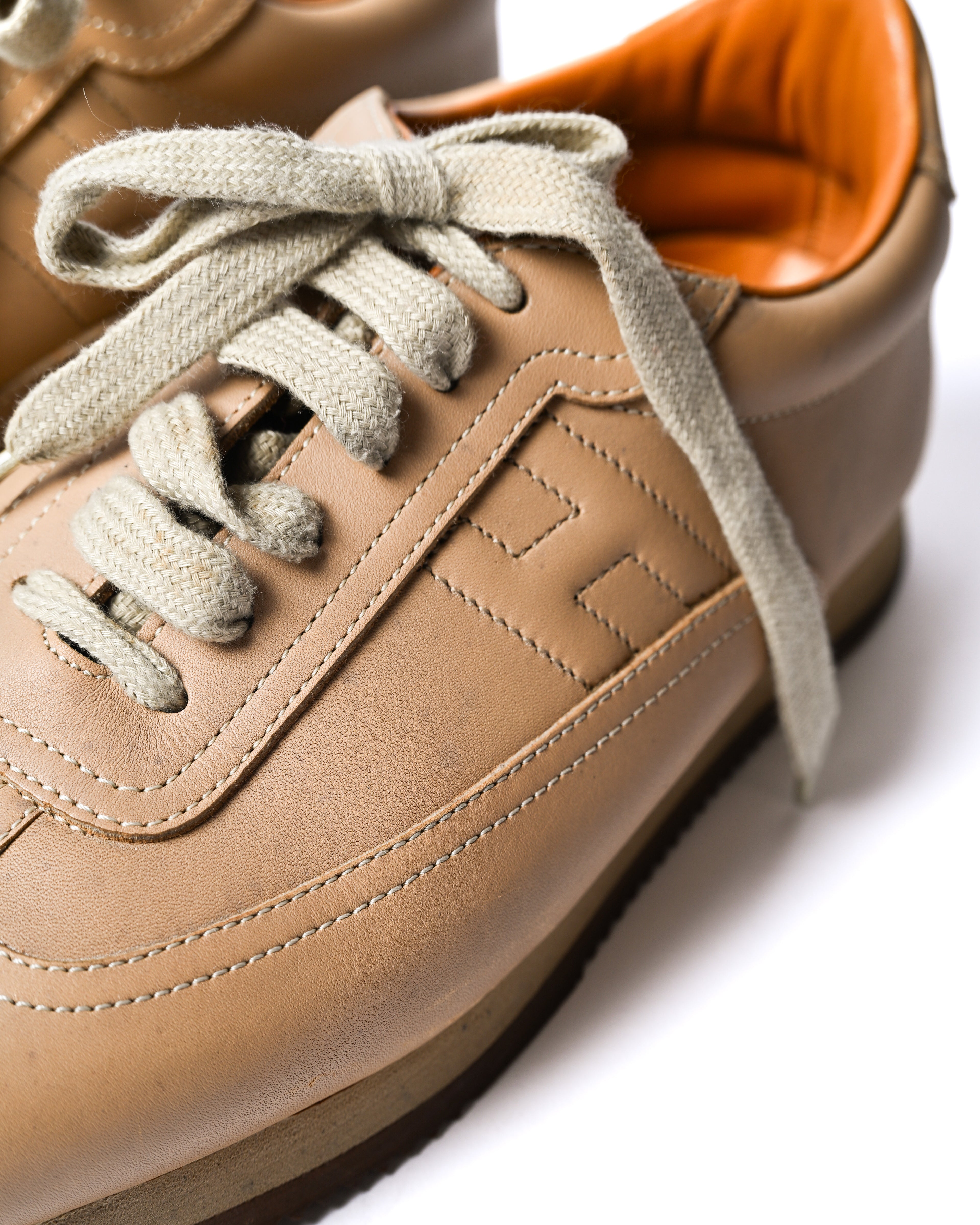 HERMES/ “Quick” H-Logo Leather Sneaker Brown