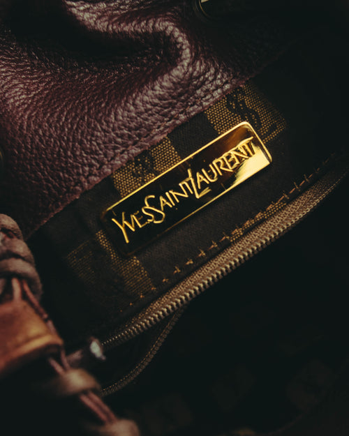 “YVES SAINT LAURENT“ 90’s-00’s Leather drawstring shoulder bag