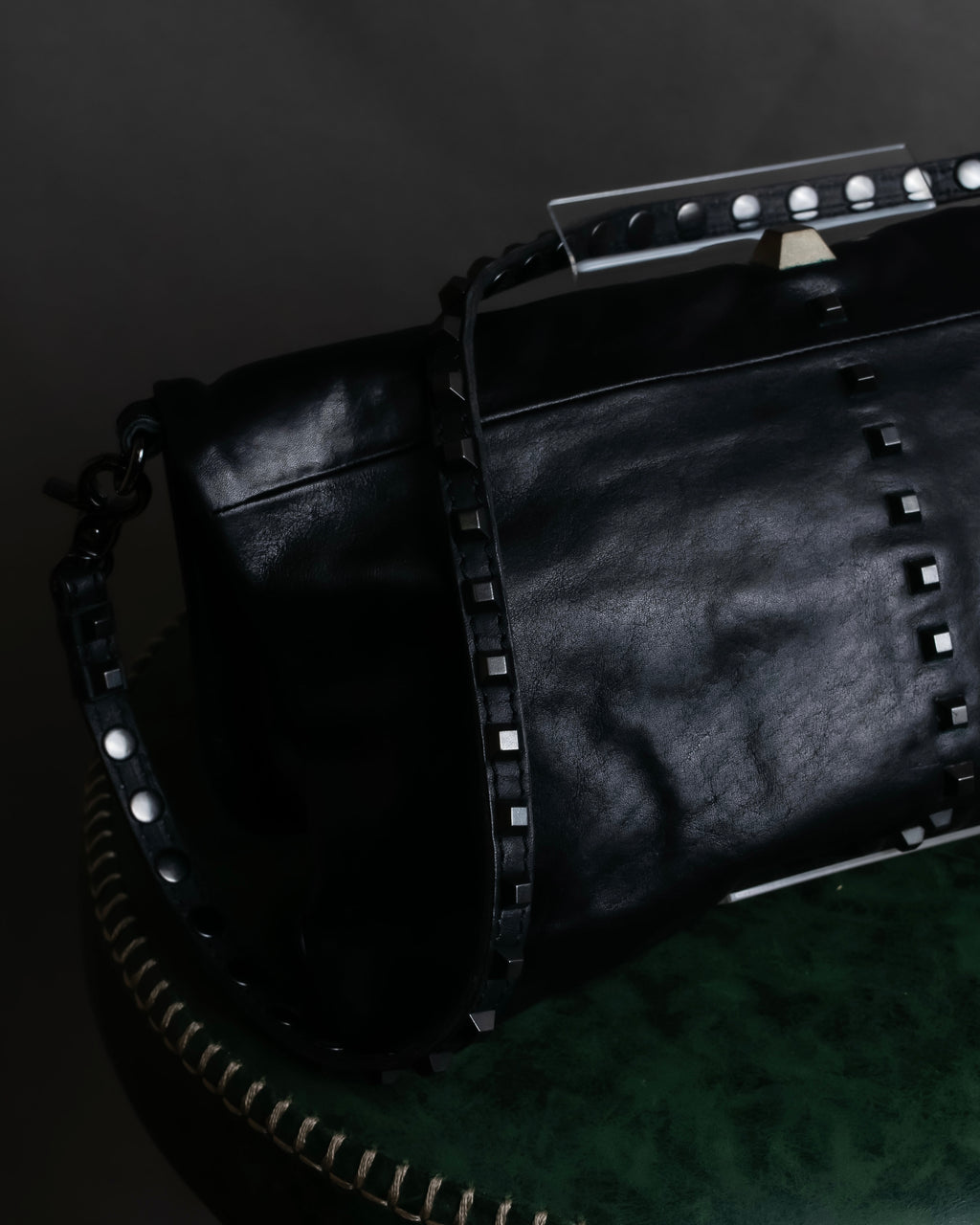 "DIESEL" Silver stud design leather one shoulder bag