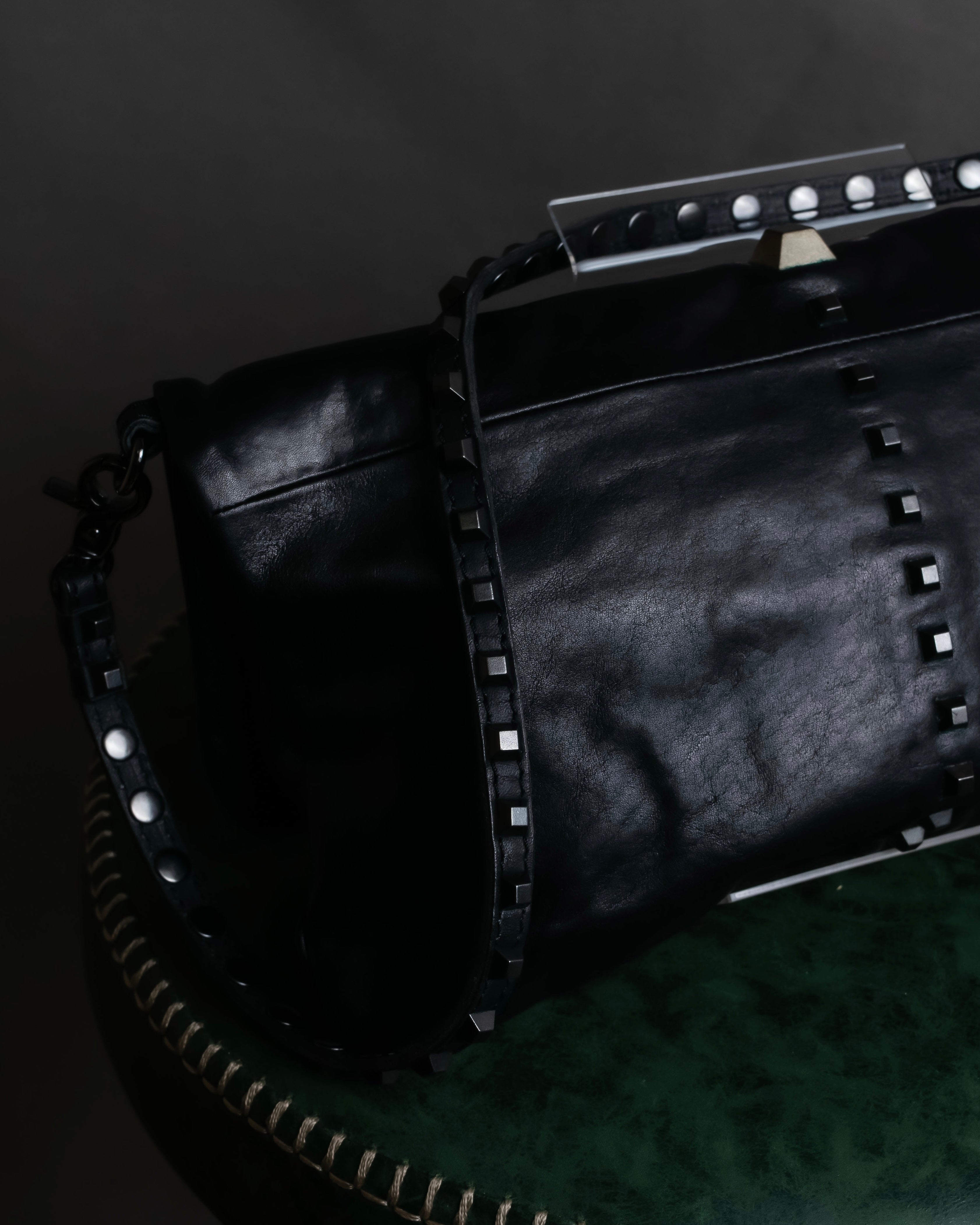 "DIESEL" Silver stud design leather one shoulder bag