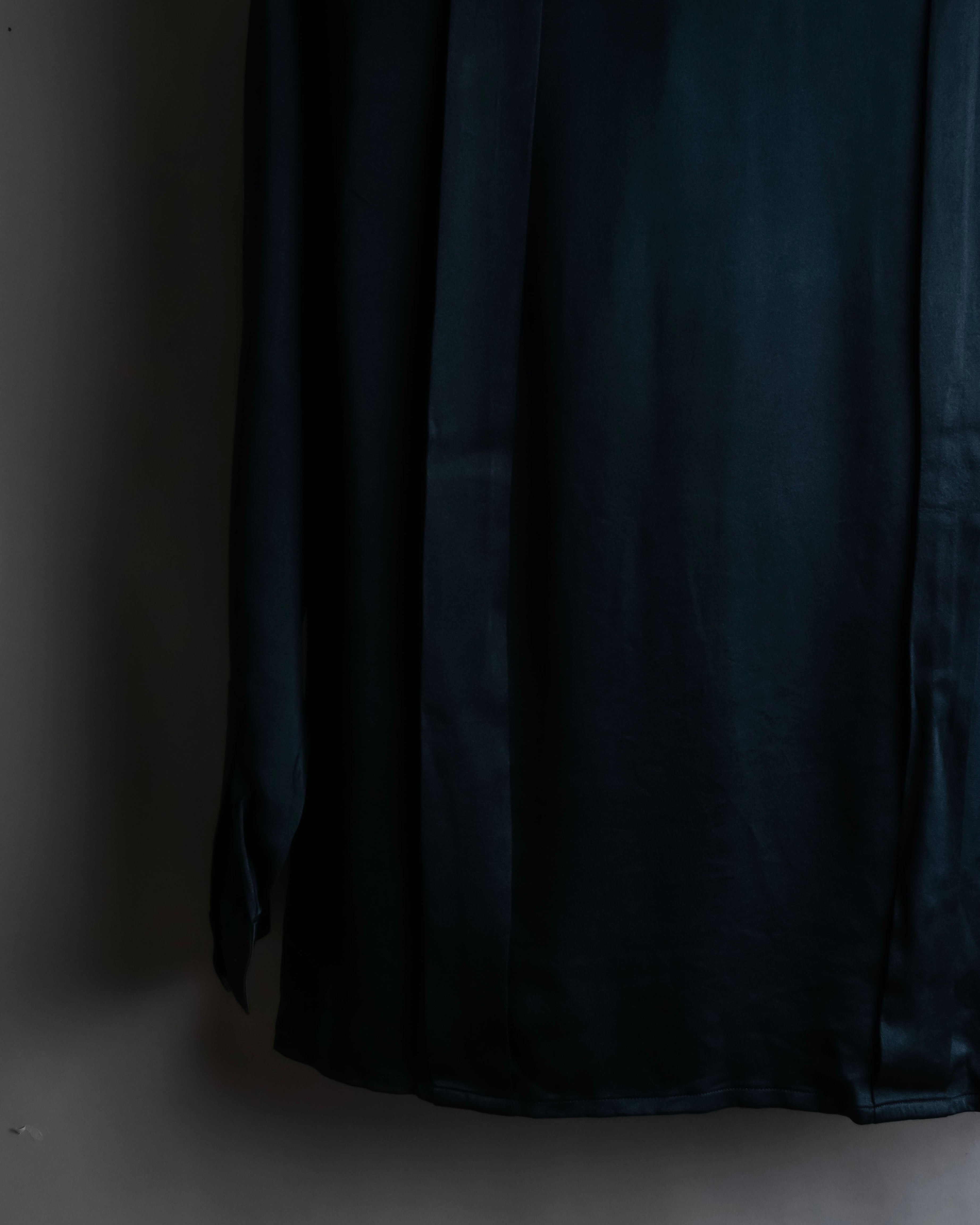 "CHANEL" Coco mark button design black glossy shirt