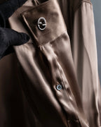 "GUCCI" Ecru beige glossy wide collar shirt