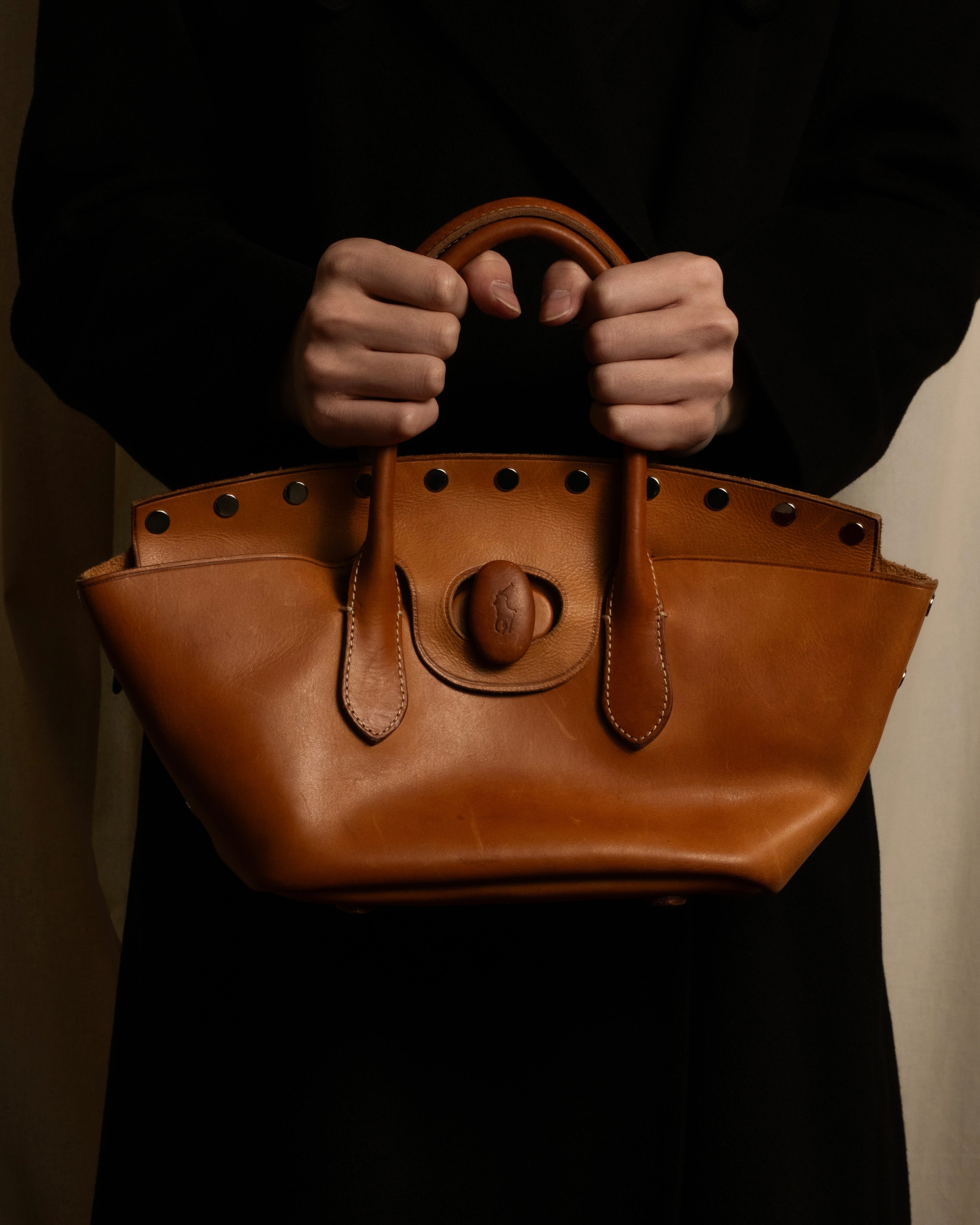 "Ralph Lauren" Metal stud design 2-way leather bag