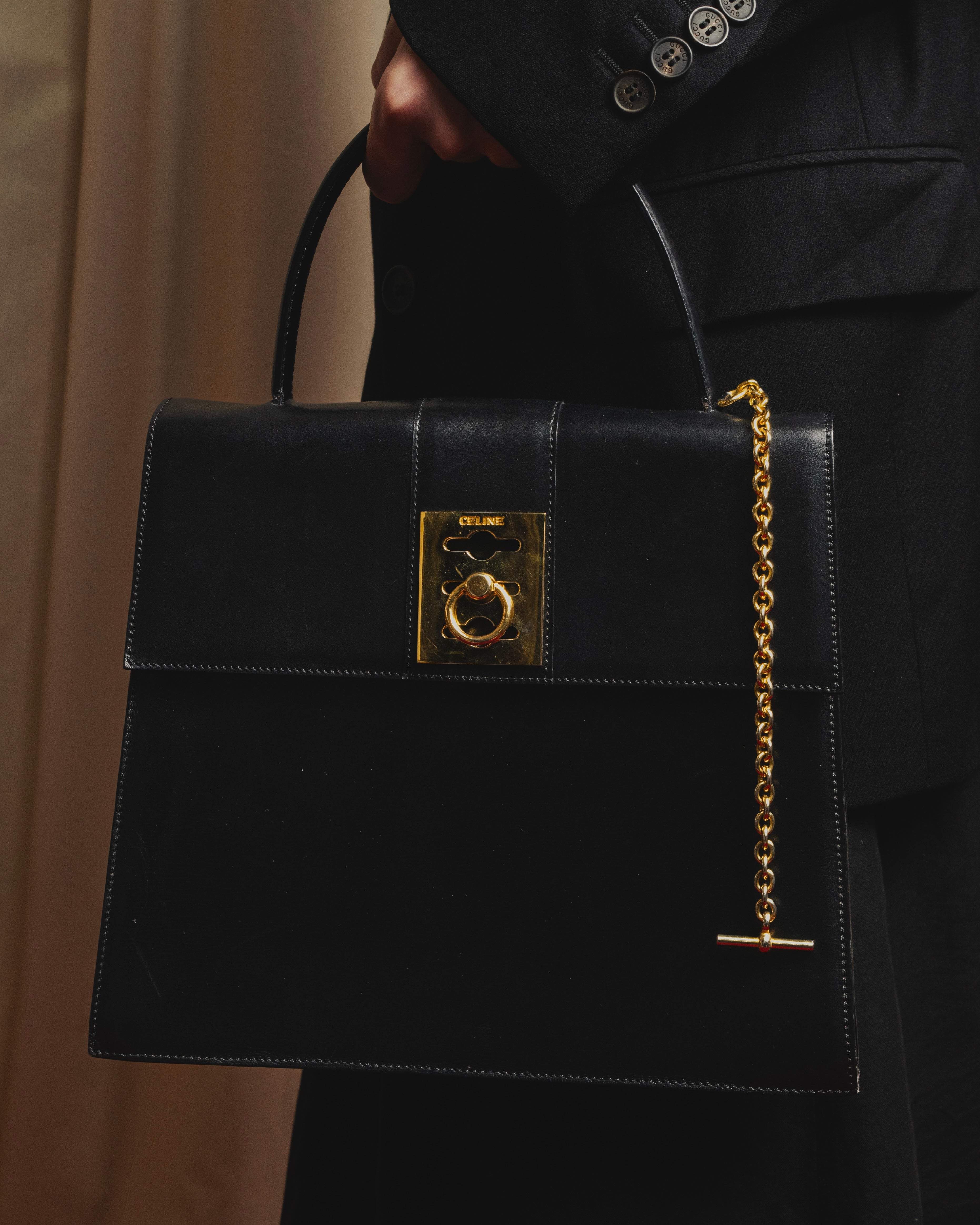 Bolso de asa superior con herrajes ecuestres de principios de los 80 de "CELINE"